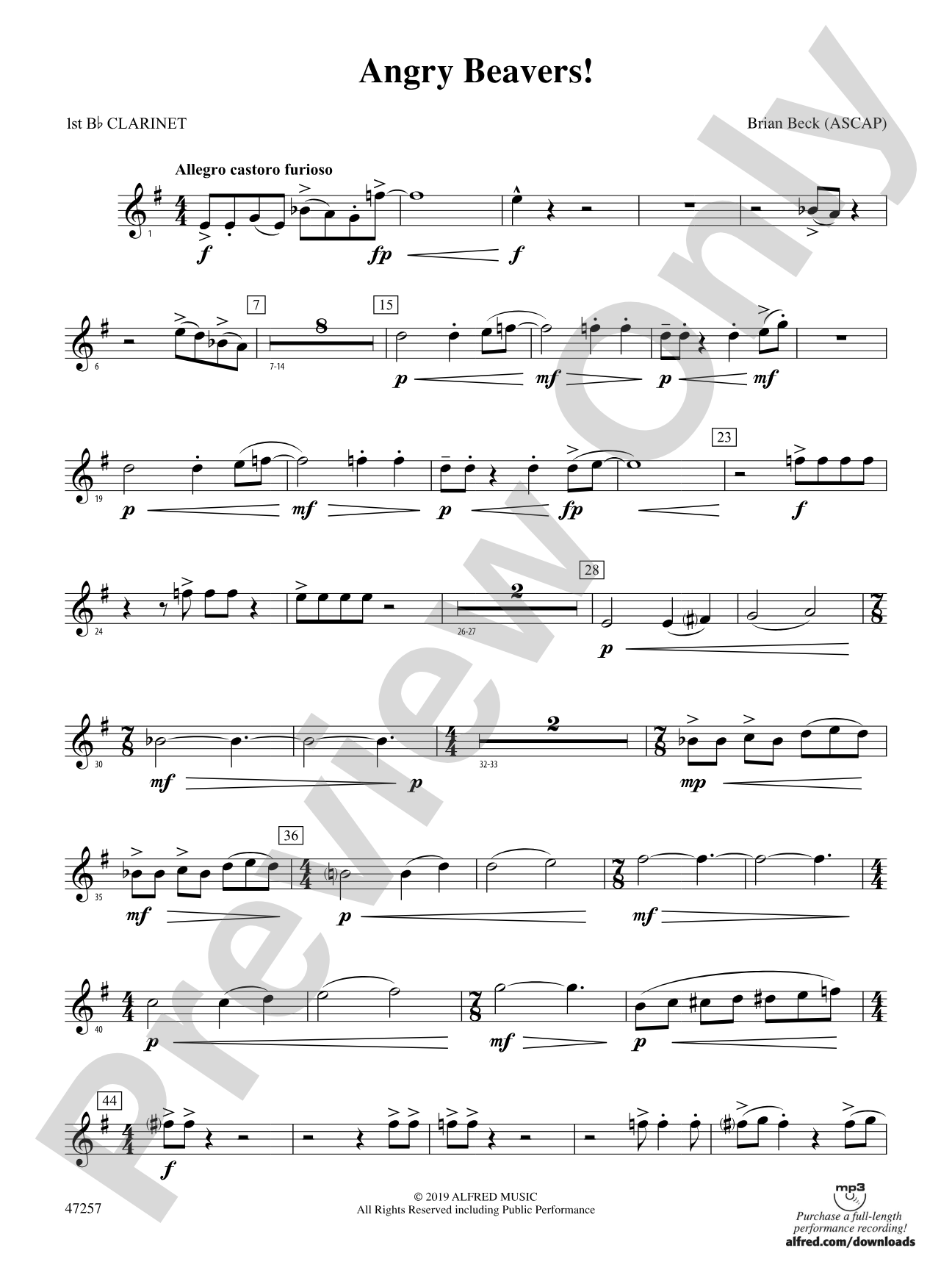 Angry Beavers!: 1st B-flat Clarinet