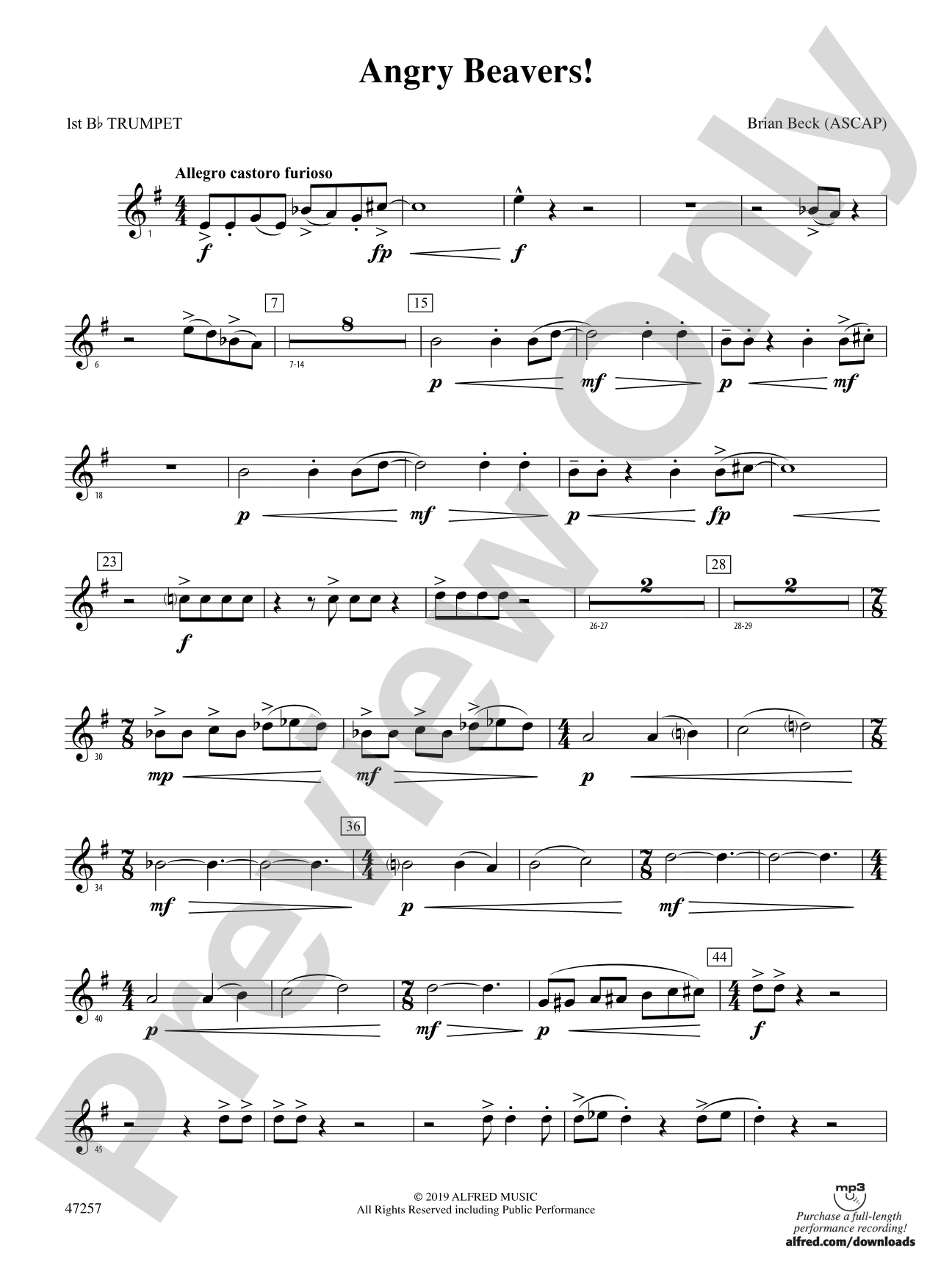 Angry Beavers!: 1st B-flat Trumpet