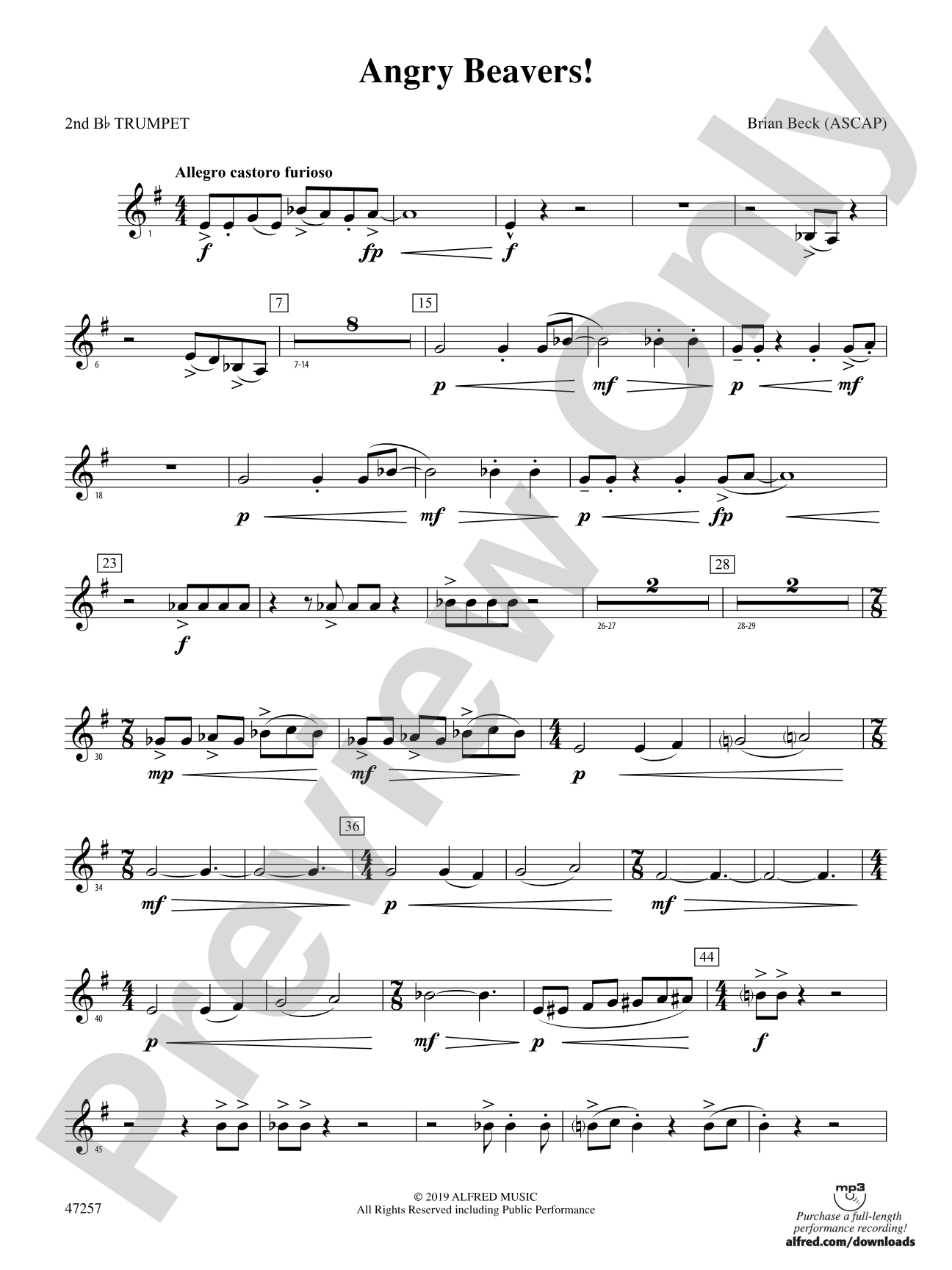 Angry Beavers!: 2nd B-flat Trumpet