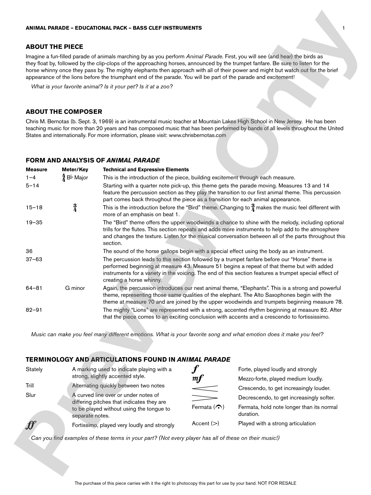 Animal Parade: Bass Clef Educational Pack