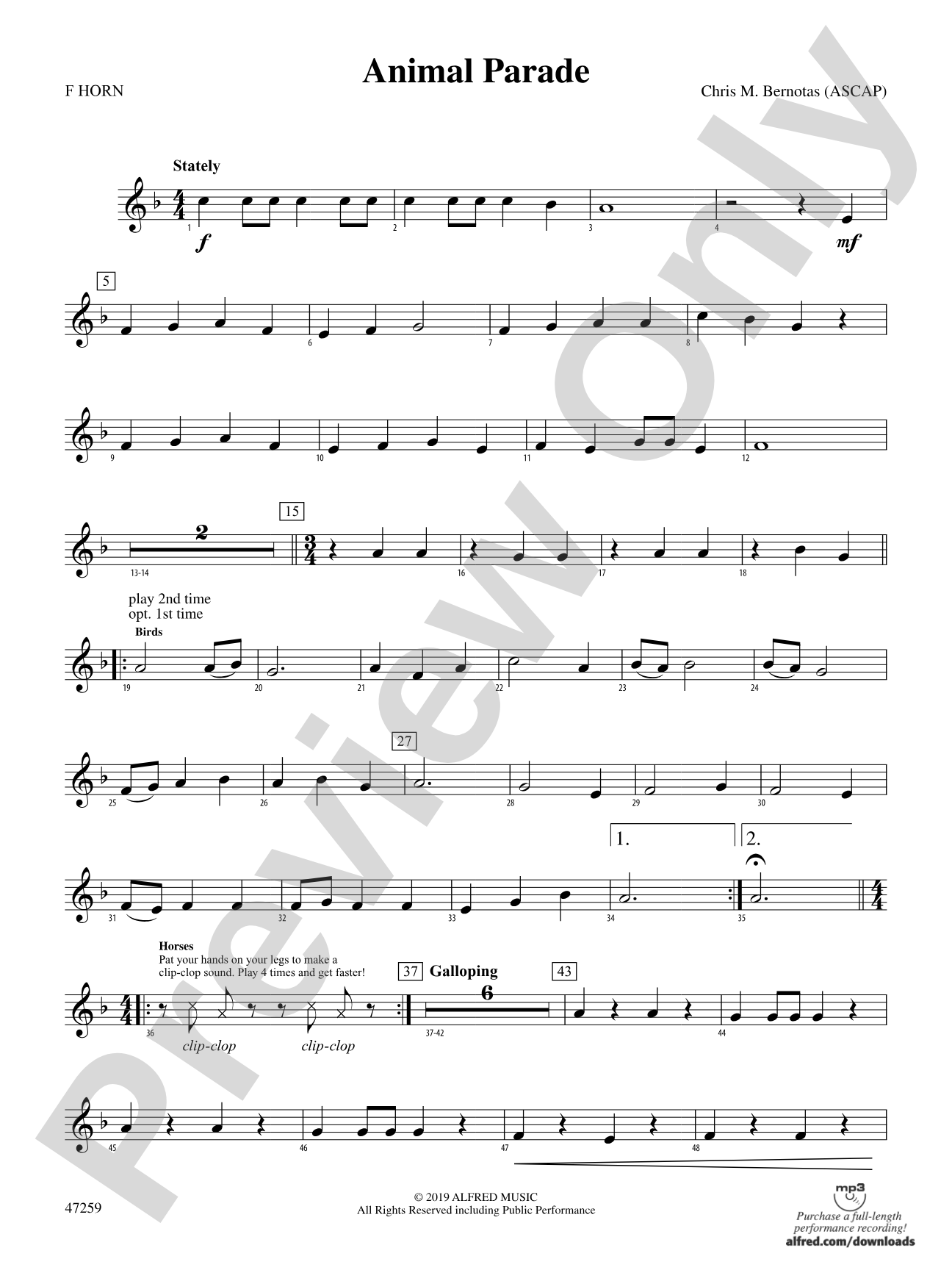 Animal Parade: 1st F Horn
