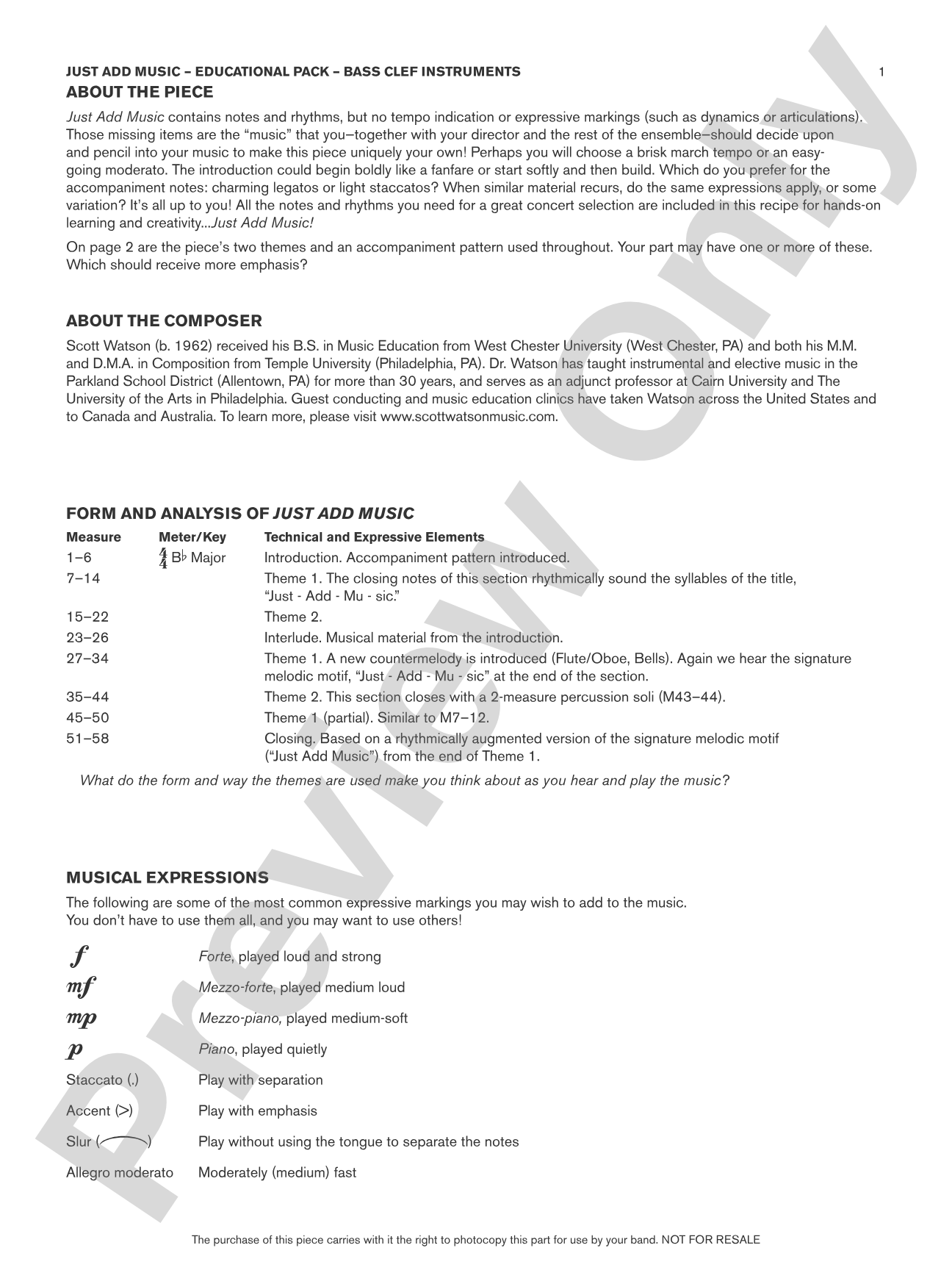 Just Add Music: Bass Clef Educational Pack