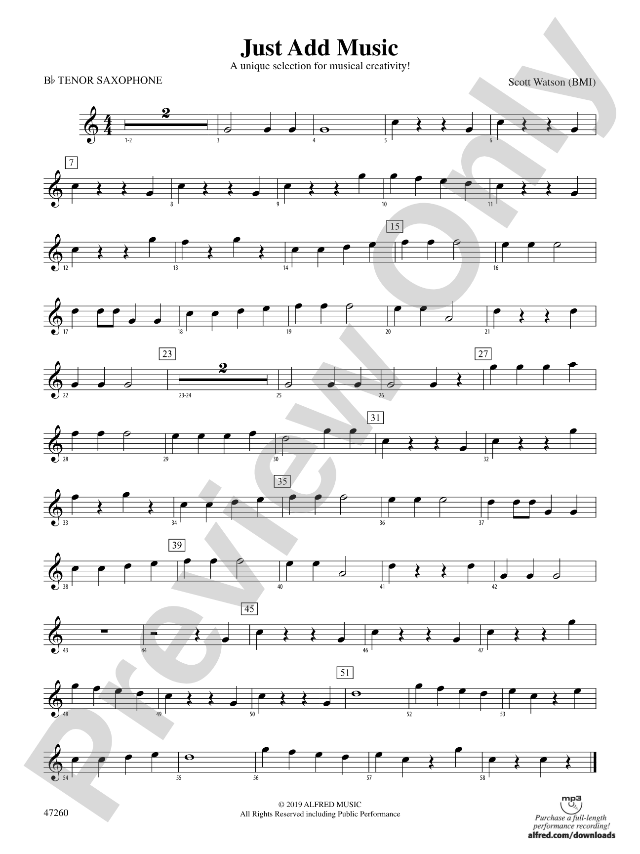 Just Add Music: B-flat Tenor Saxophone