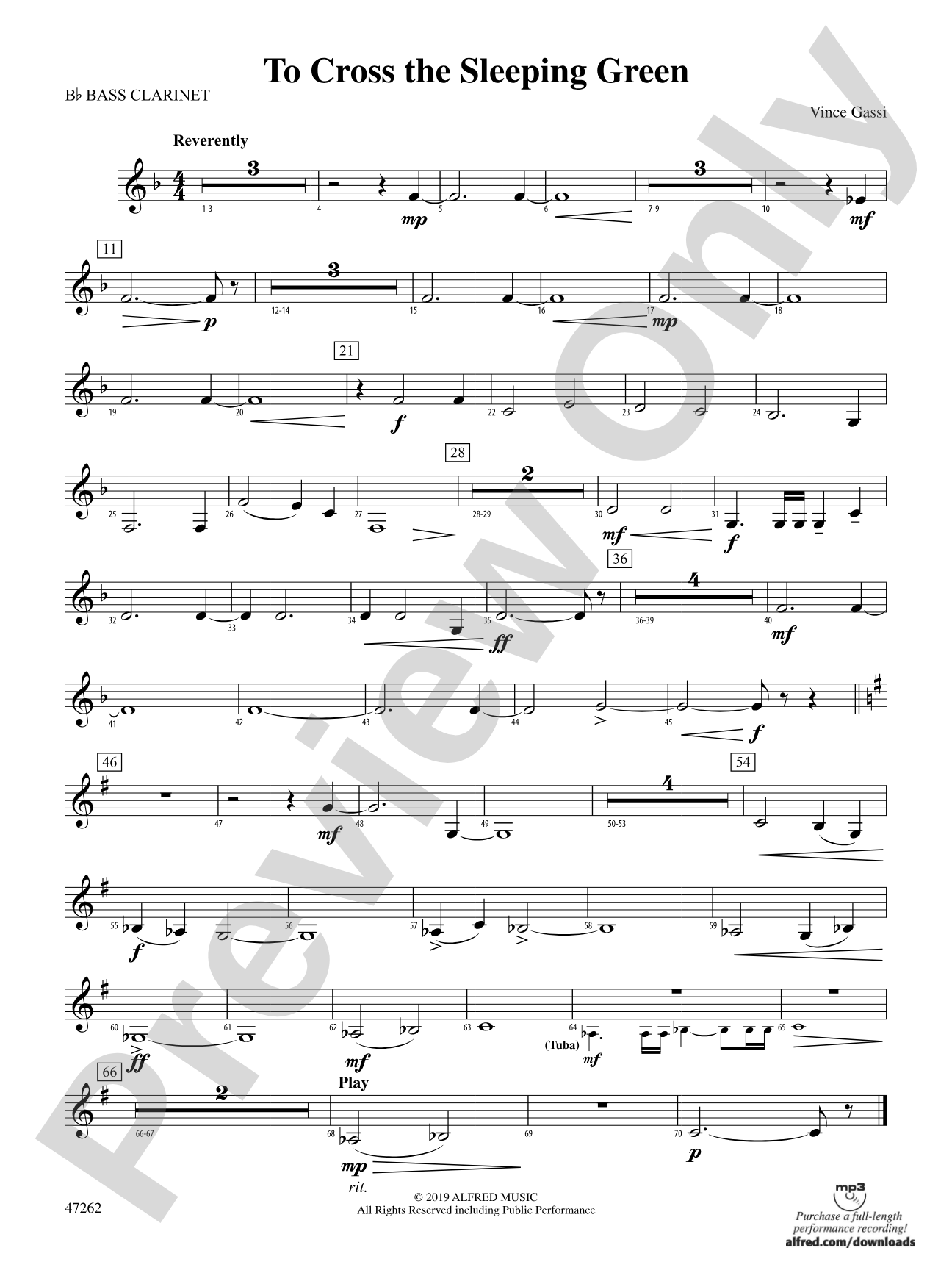 To Cross the Sleeping Green: B-flat Bass Clarinet