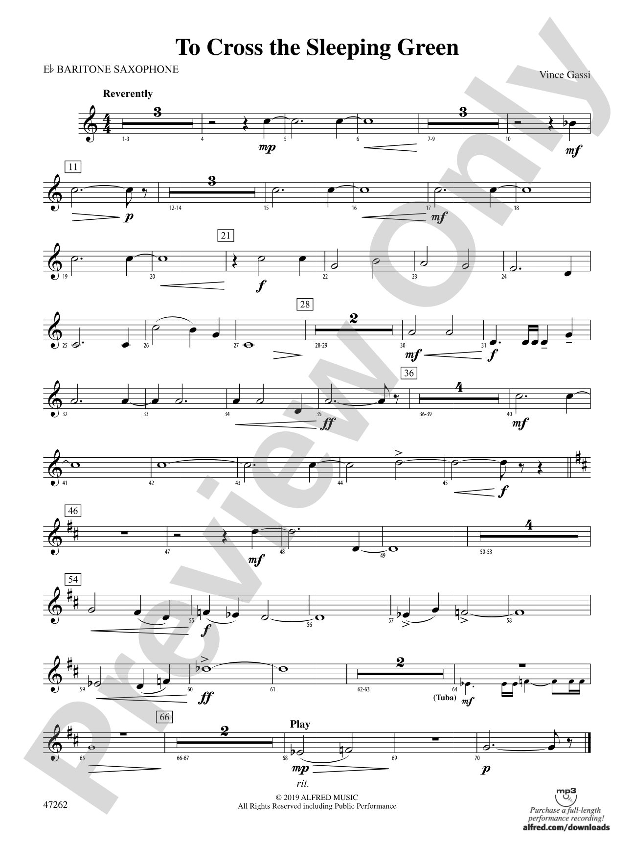 To Cross the Sleeping Green: E-flat Baritone Saxophone