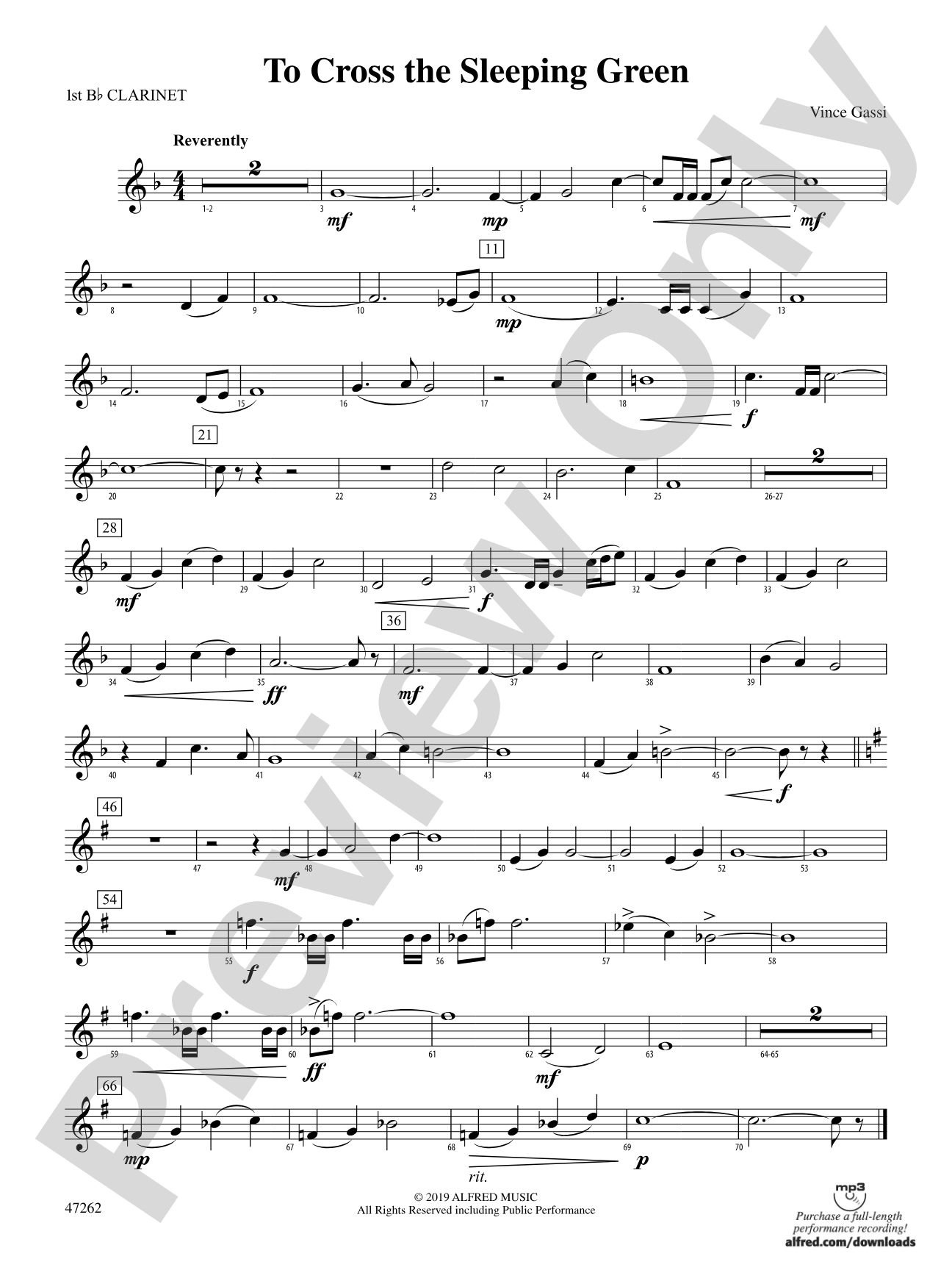 To Cross the Sleeping Green: 1st B-flat Clarinet
