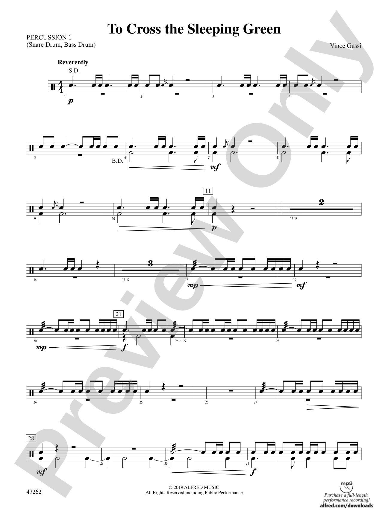 To Cross the Sleeping Green: 1st Percussion