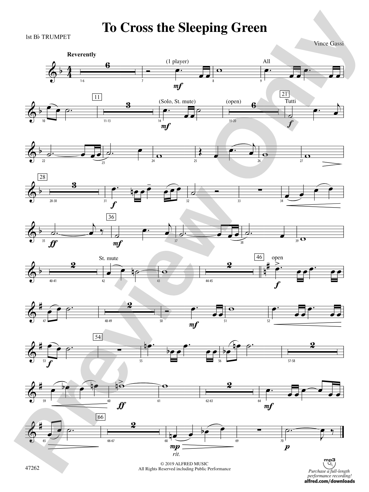To Cross the Sleeping Green: 1st B-flat Trumpet