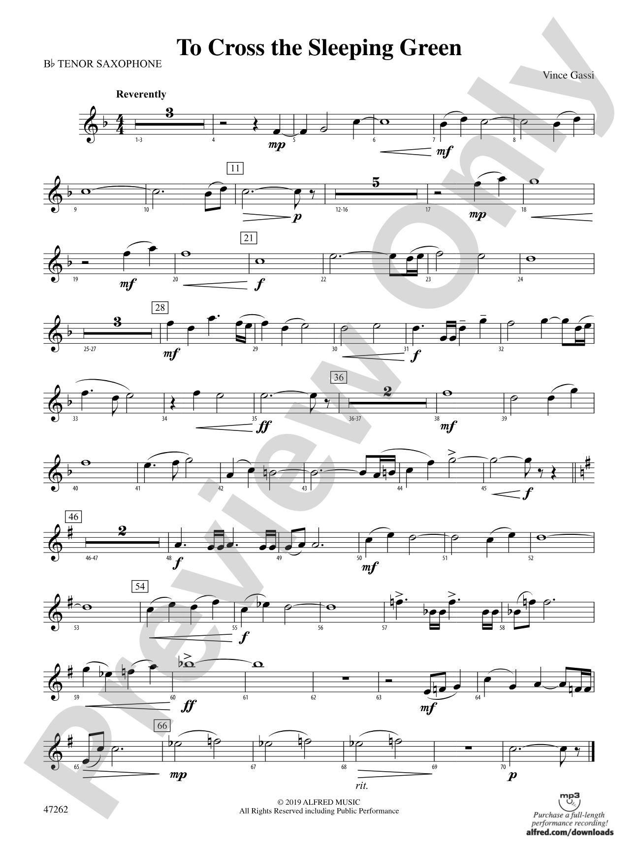 To Cross the Sleeping Green: B-flat Tenor Saxophone