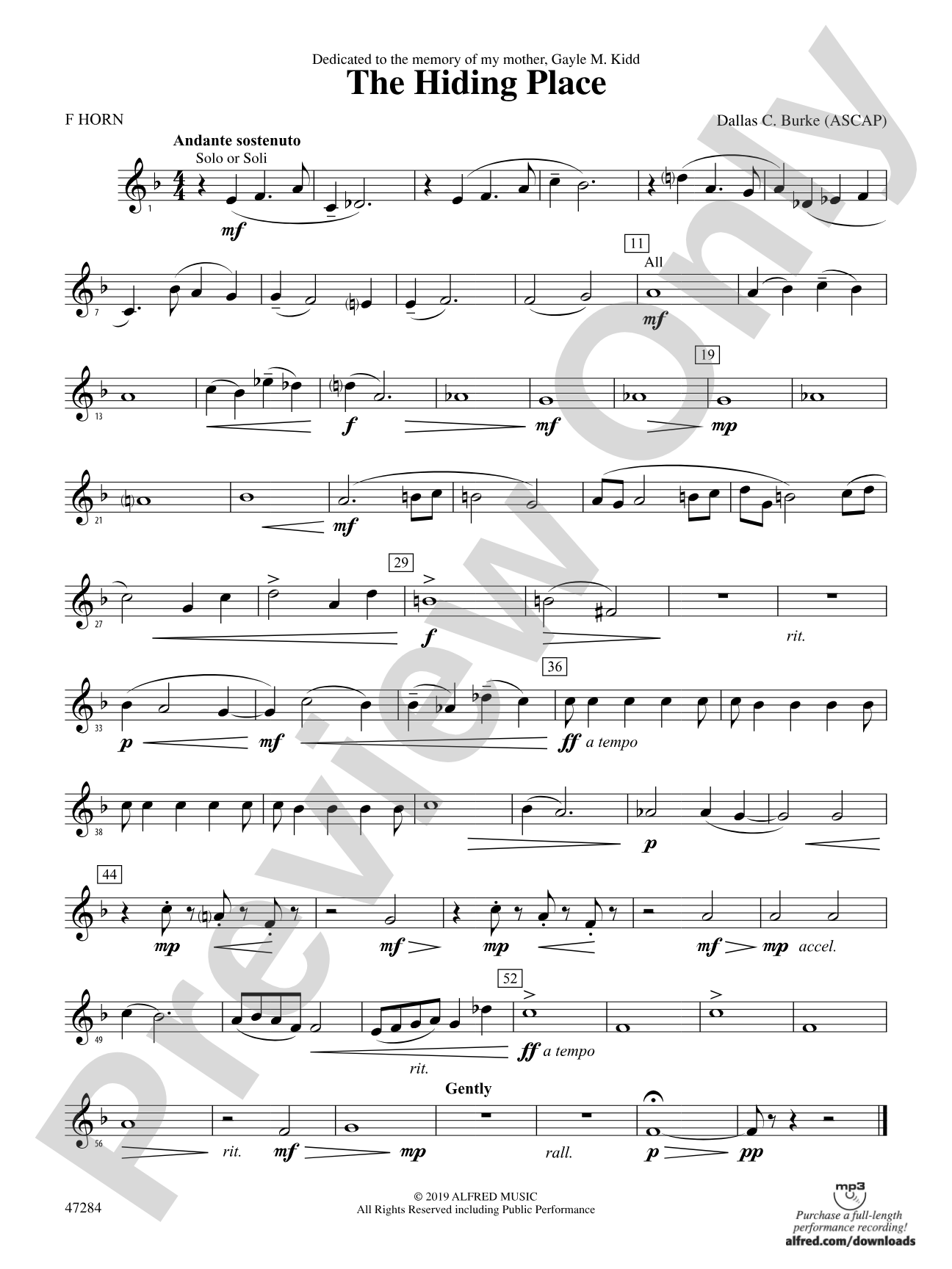 The Hiding Place: 1st F Horn