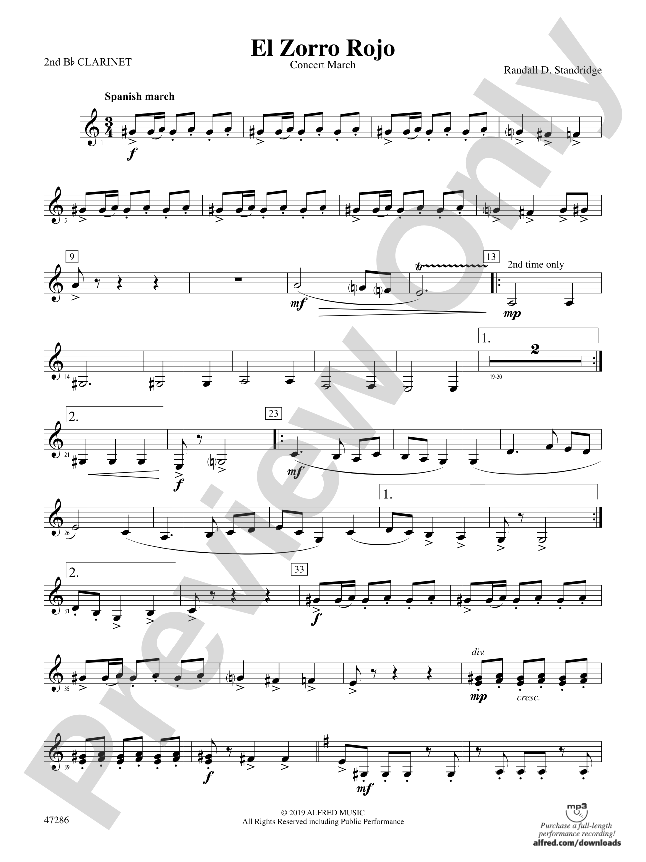 El Zorro Rojo: 2nd B-flat Clarinet