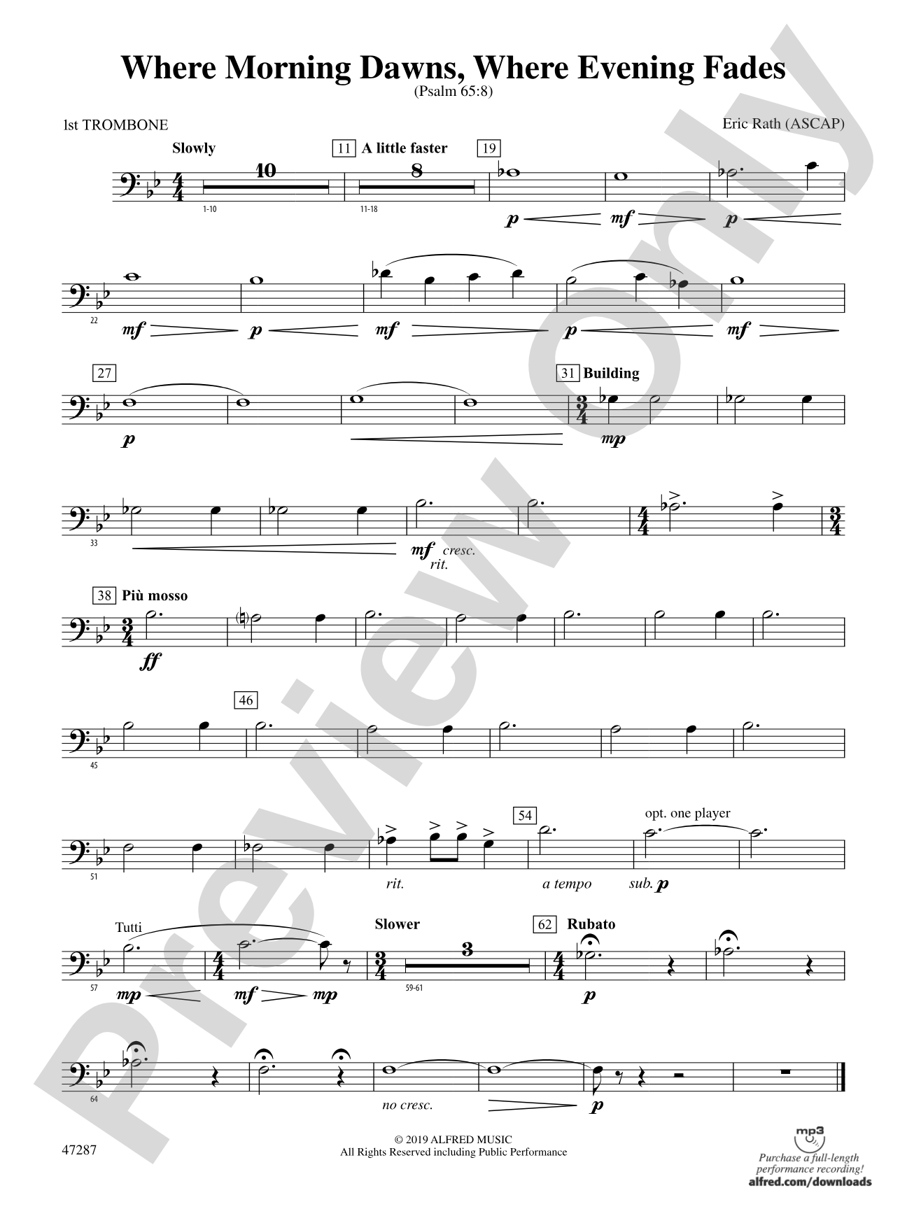 Where Morning Dawns, Where Evening Fades: 1st Trombone
