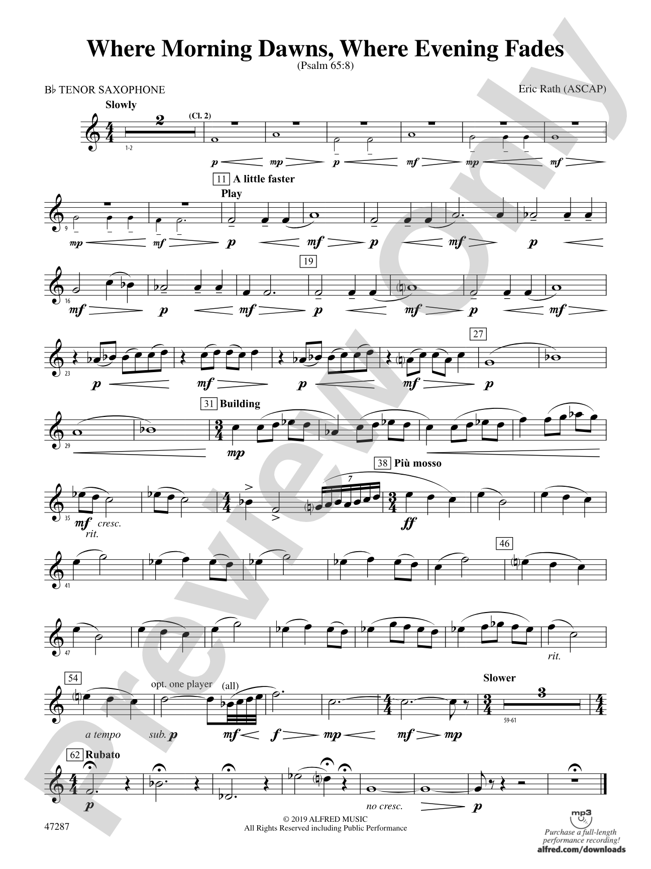 Where Morning Dawns, Where Evening Fades: B-flat Tenor Saxophone
