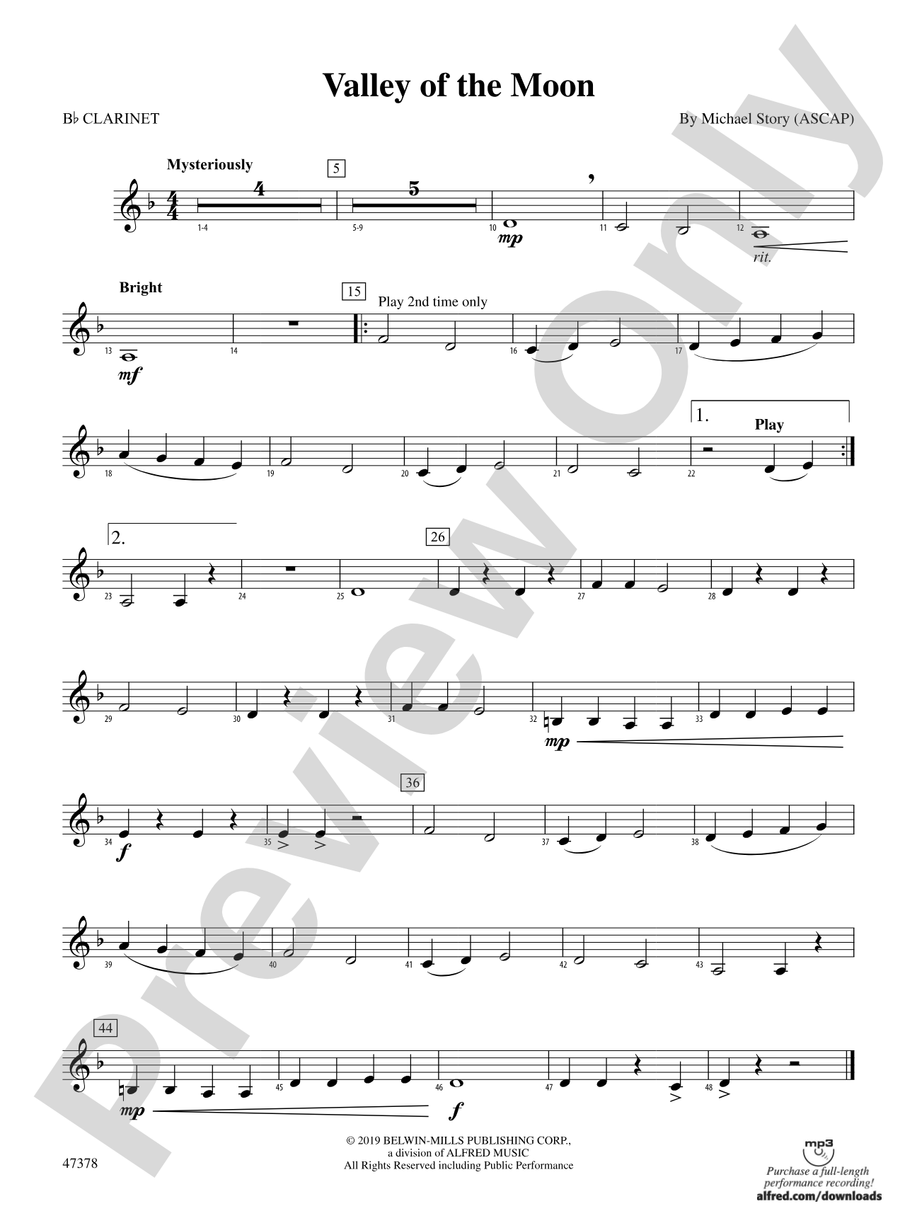 Valley of the Moon: 1st B-flat Clarinet