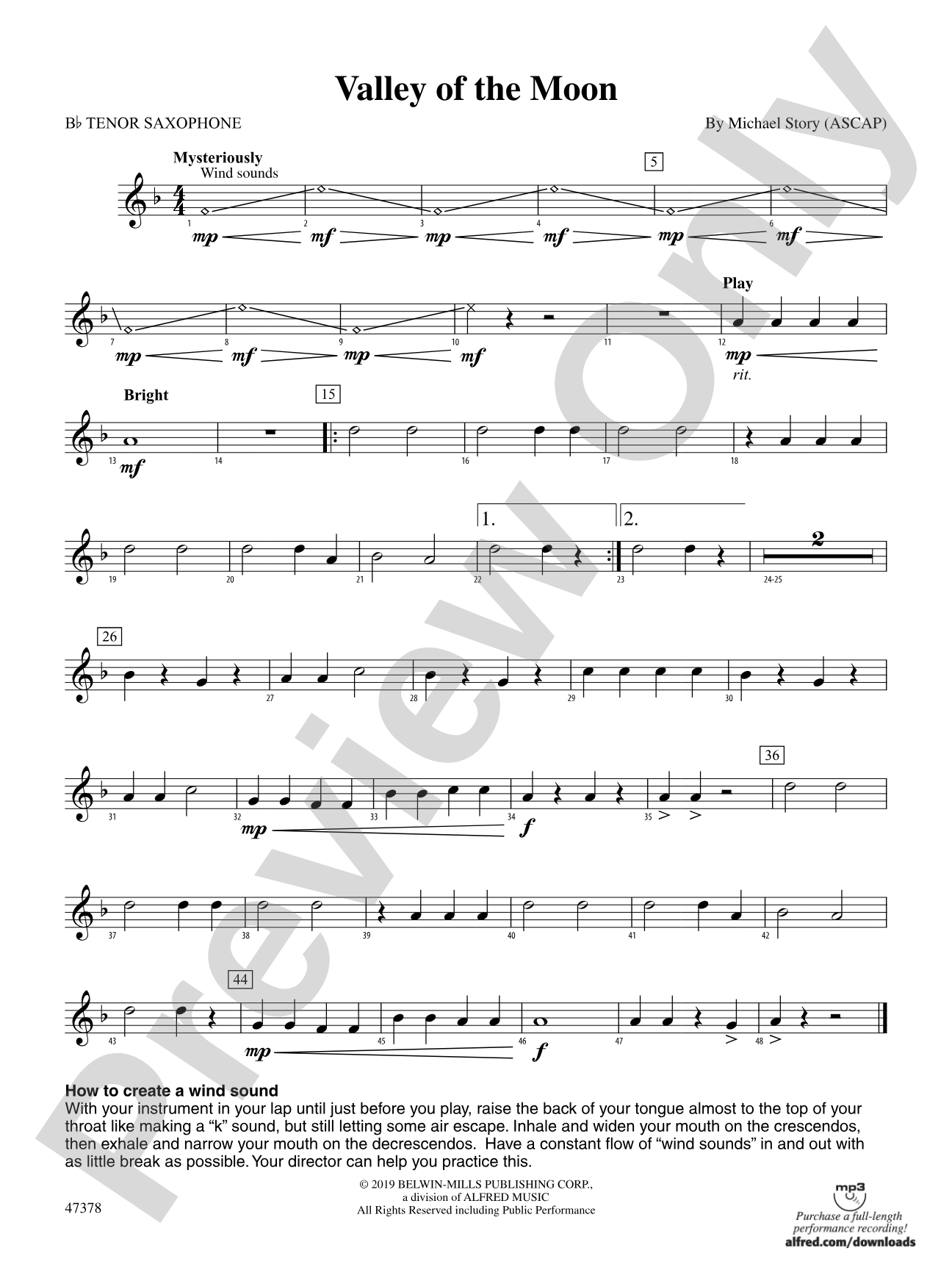 Valley of the Moon: B-flat Tenor Saxophone