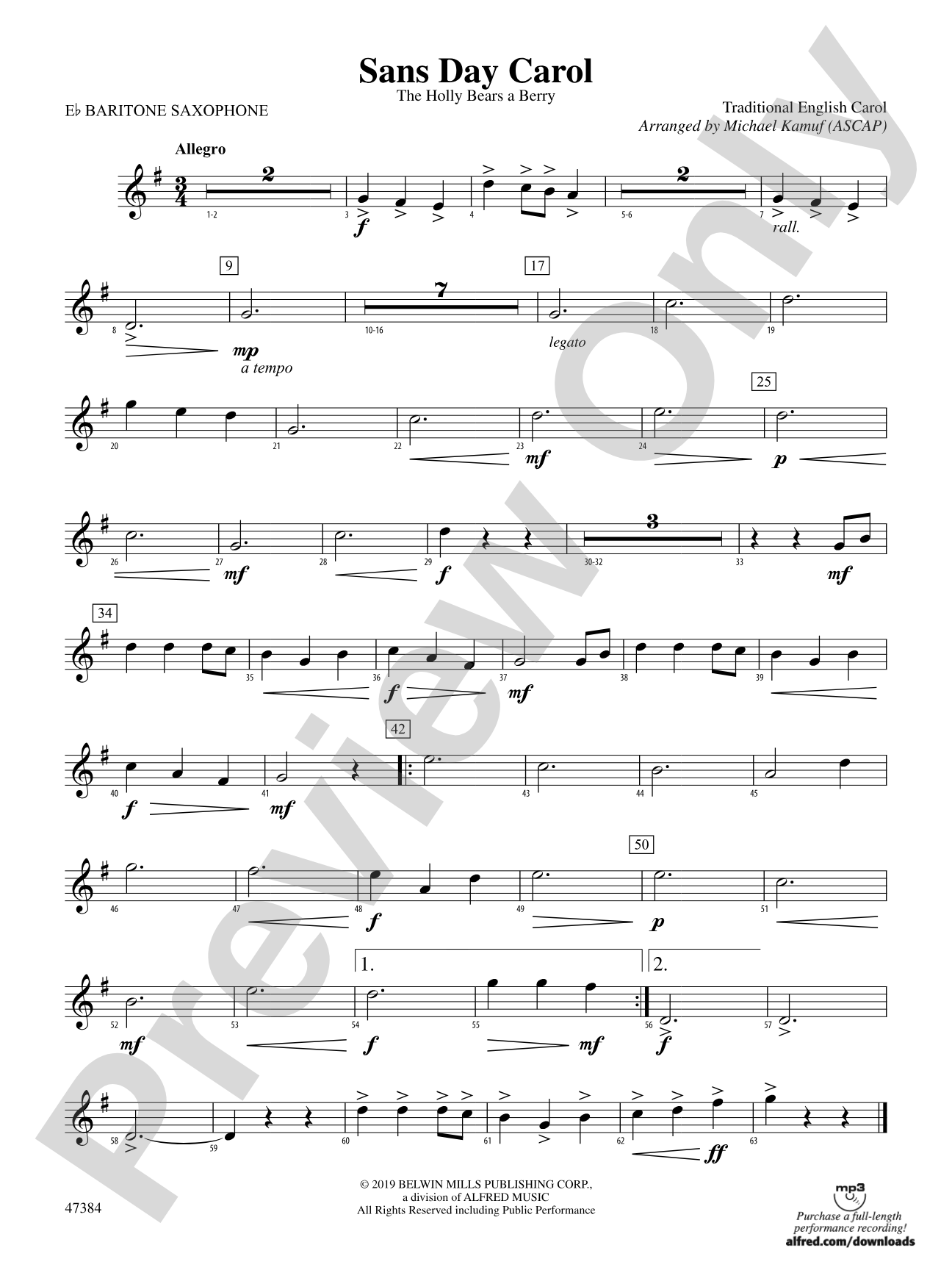 Sans Day Carol: E-flat Baritone Saxophone