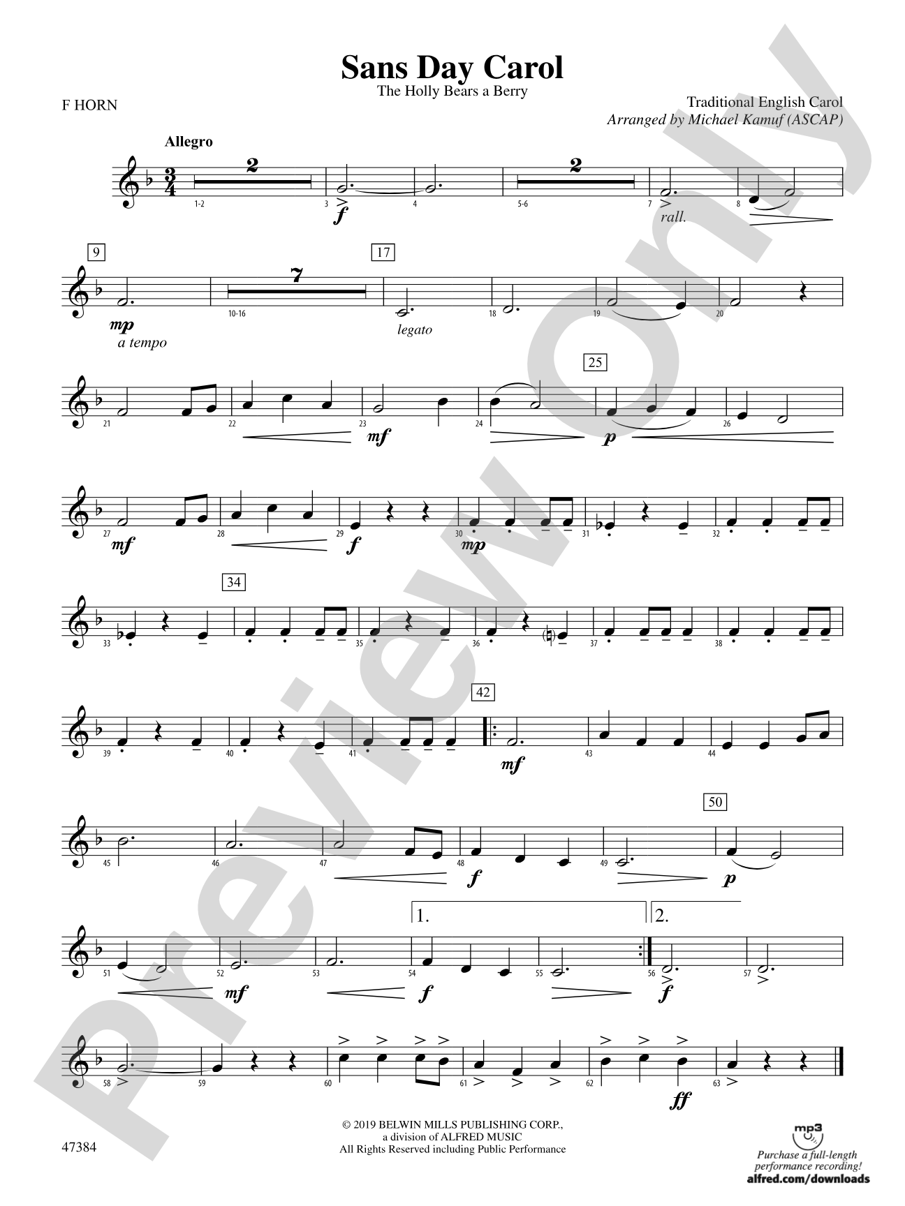 Sans Day Carol: 1st F Horn
