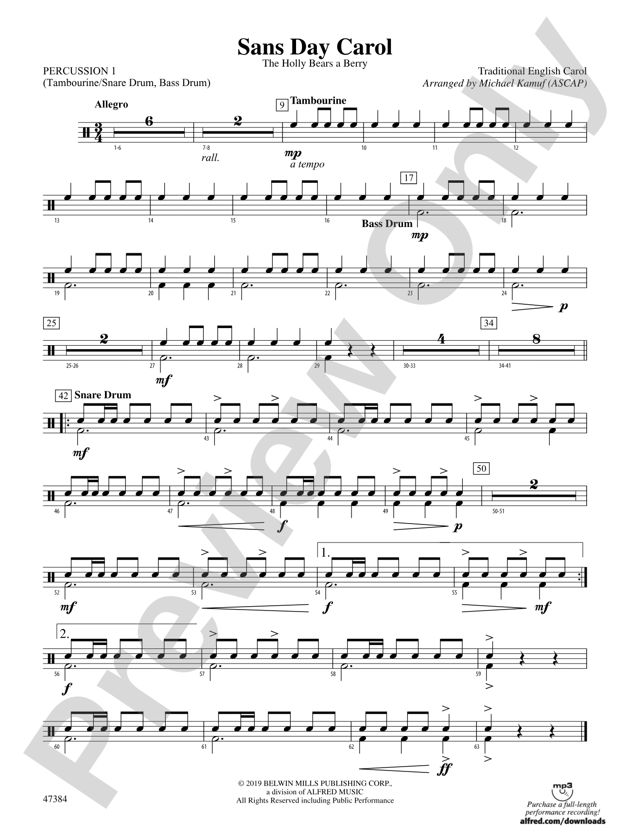 Sans Day Carol: 1st Percussion