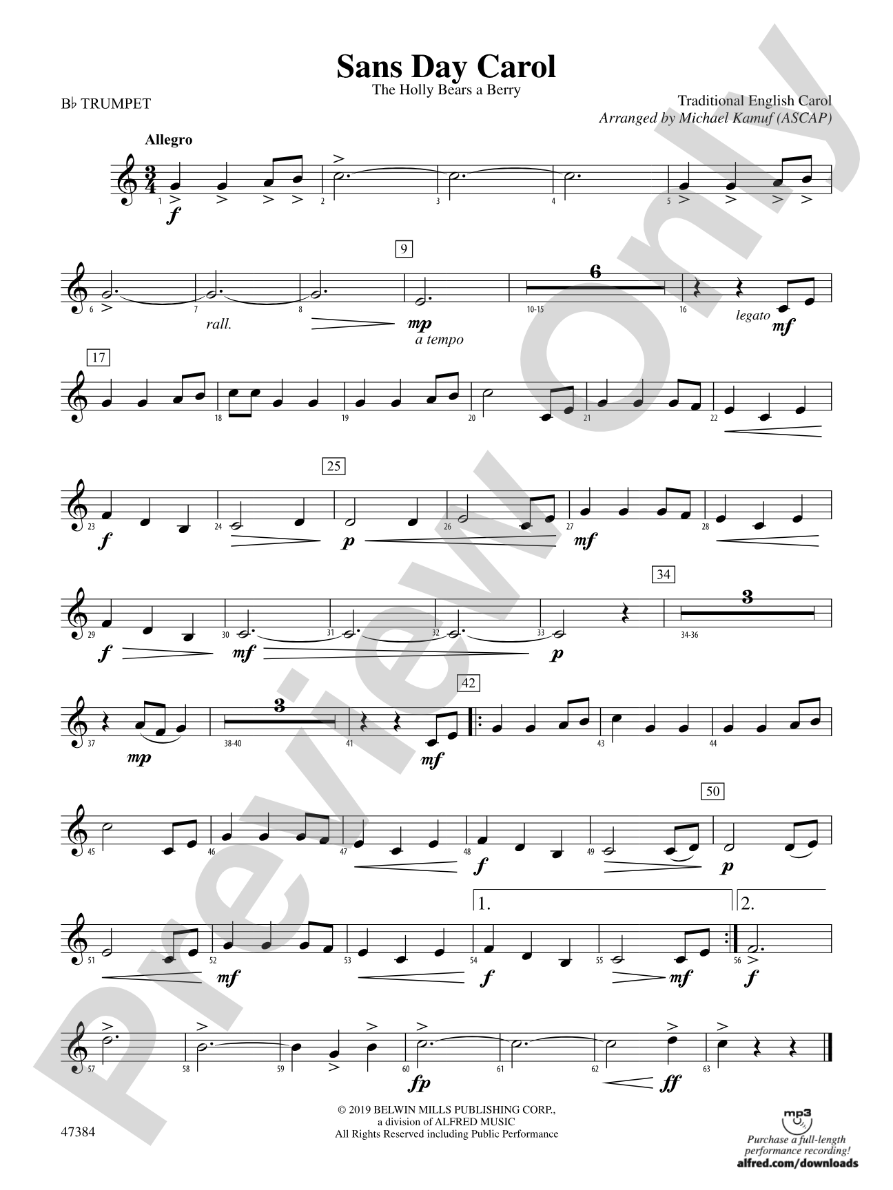 Sans Day Carol: 1st B-flat Trumpet