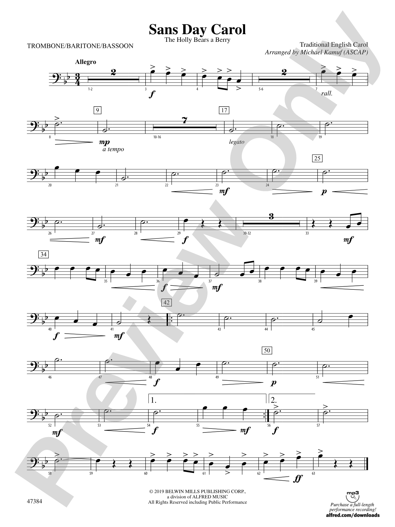 Sans Day Carol: 1st Trombone
