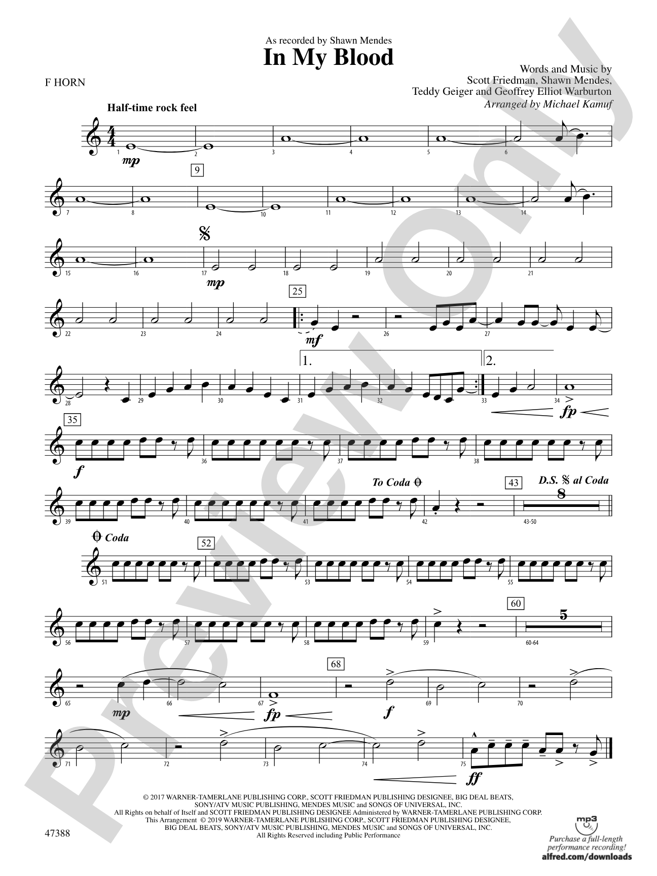 In My Blood: 1st F Horn