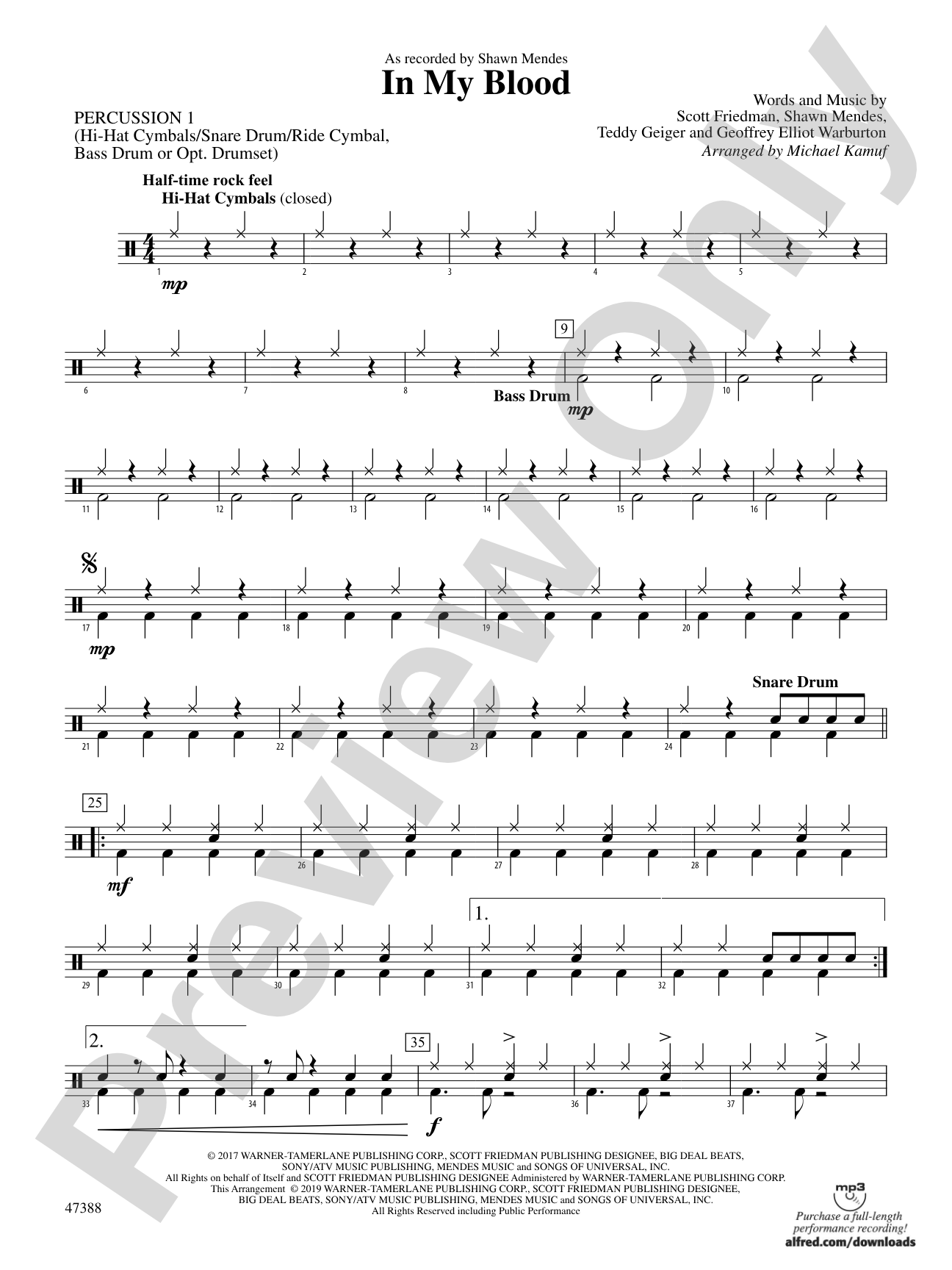 In My Blood: 1st Percussion