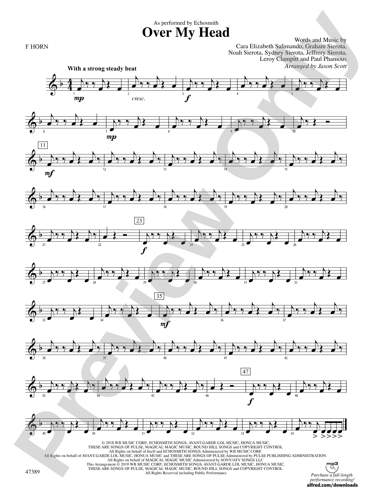 Over My Head: 1st F Horn