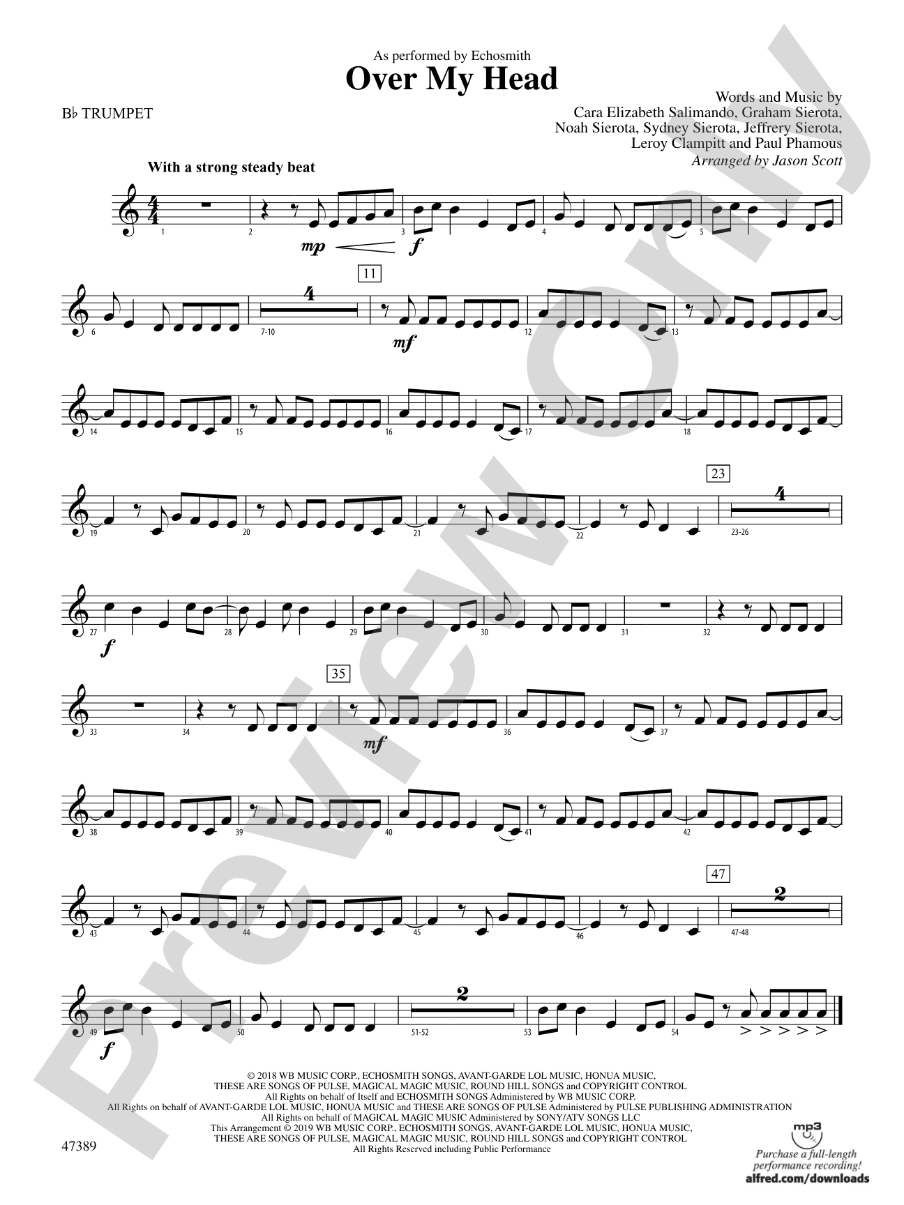 Over My Head: 1st B-flat Trumpet