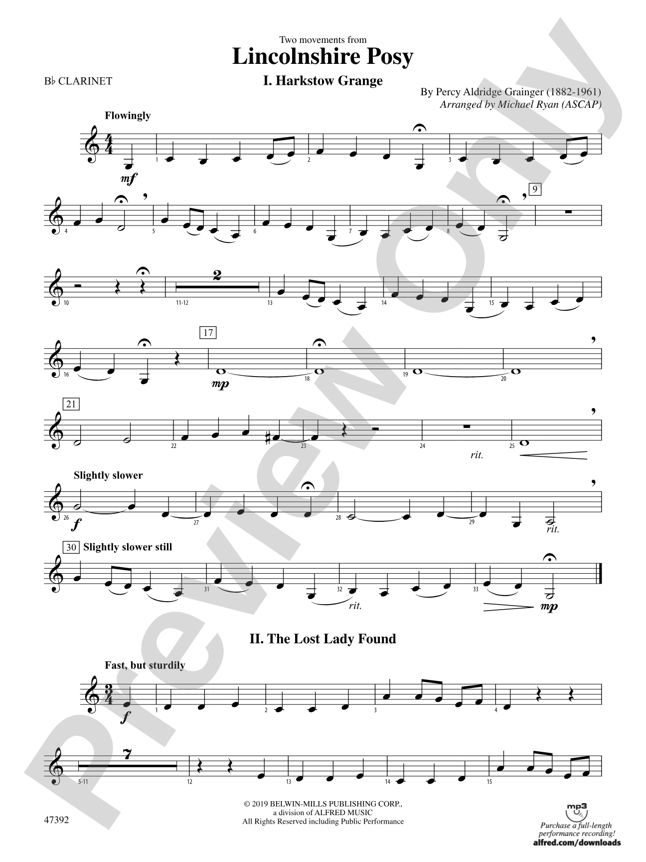 Lincolnshire Posy: 1st B-flat Clarinet