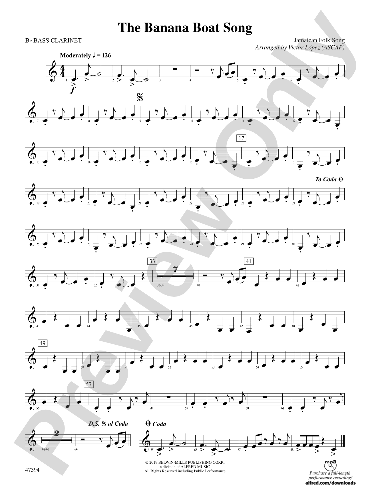 The Banana Boat Song: B-flat Bass Clarinet
