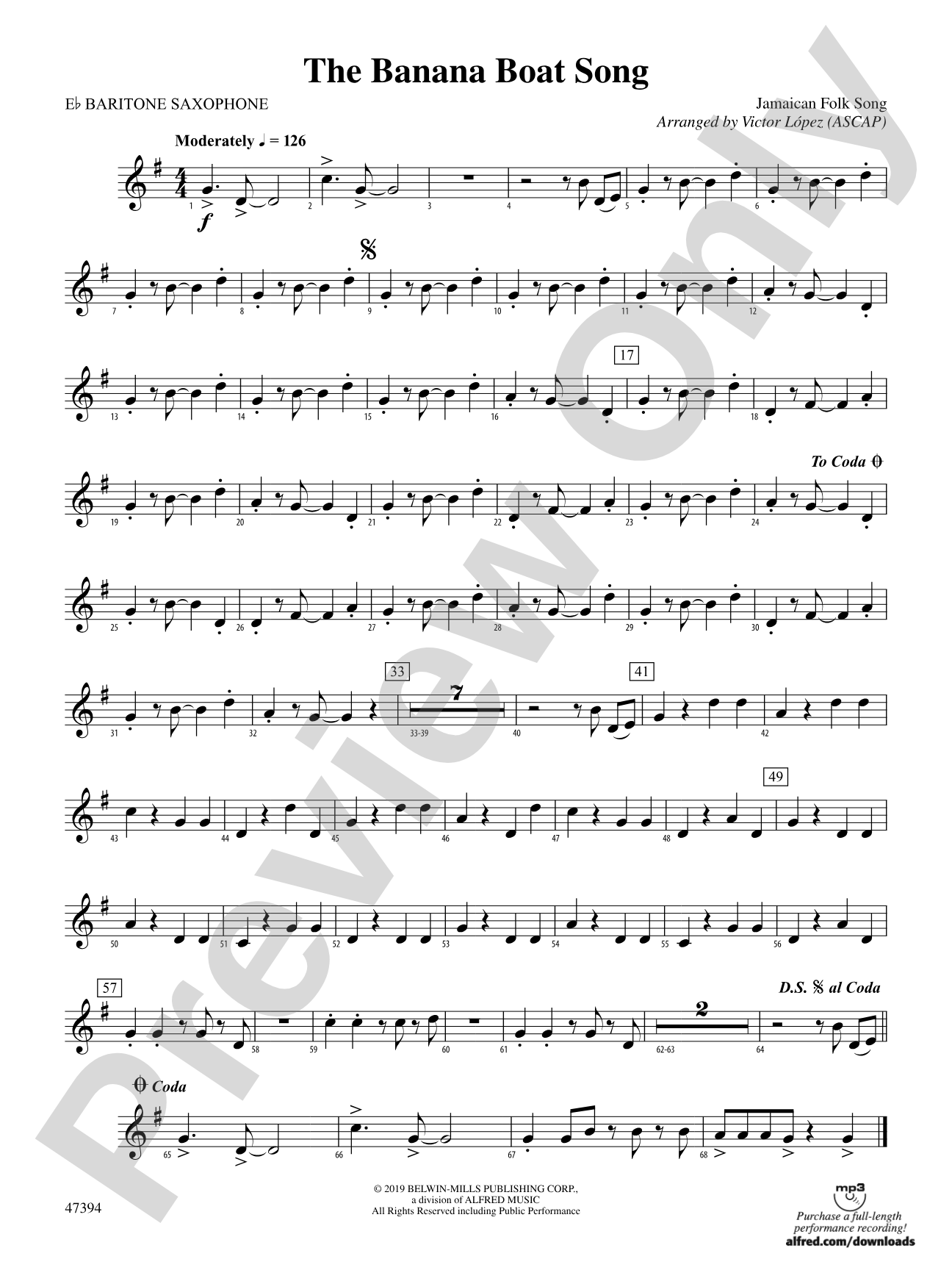 The Banana Boat Song: E-flat Baritone Saxophone