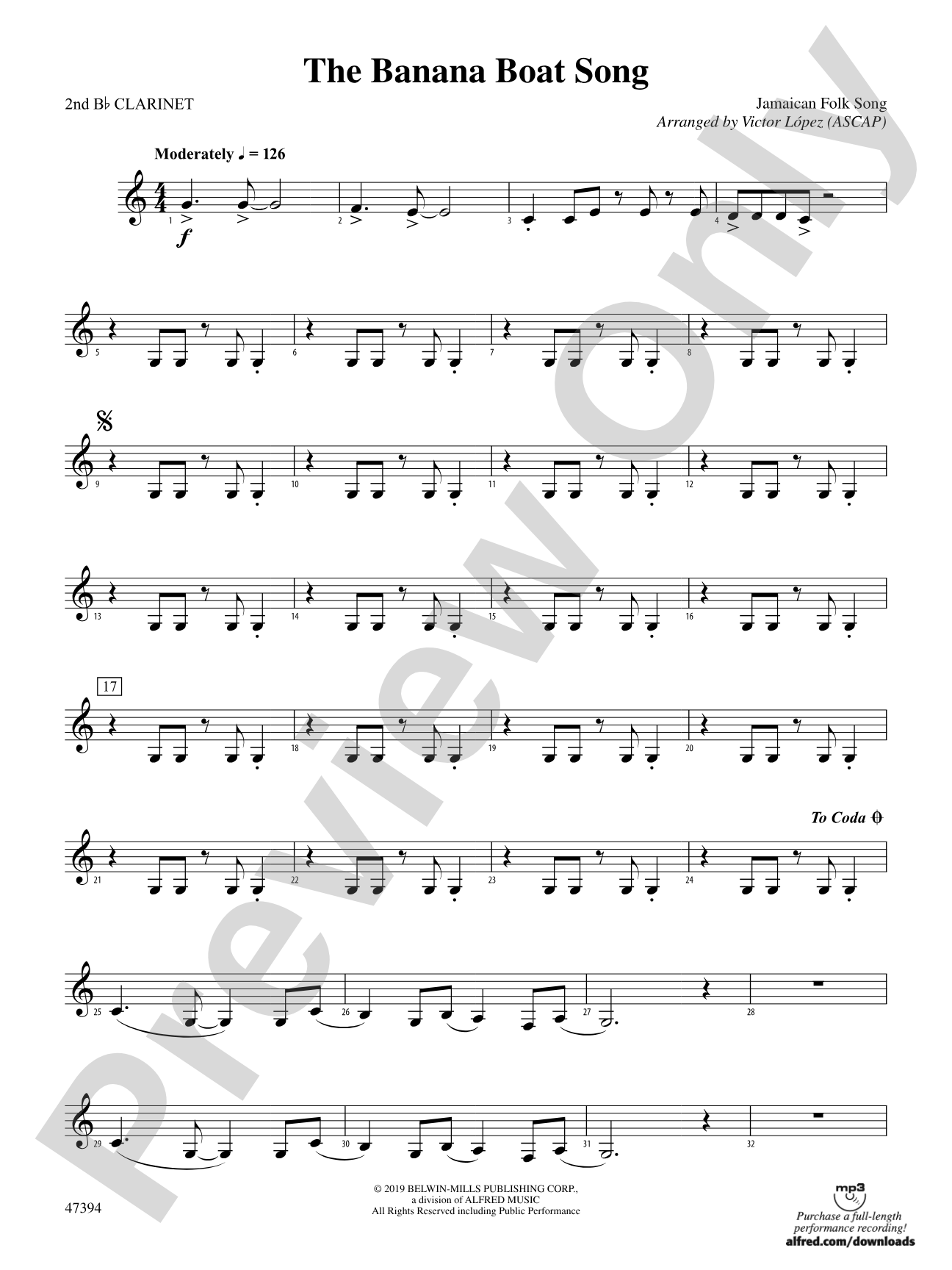 The Banana Boat Song: 2nd B-flat Clarinet