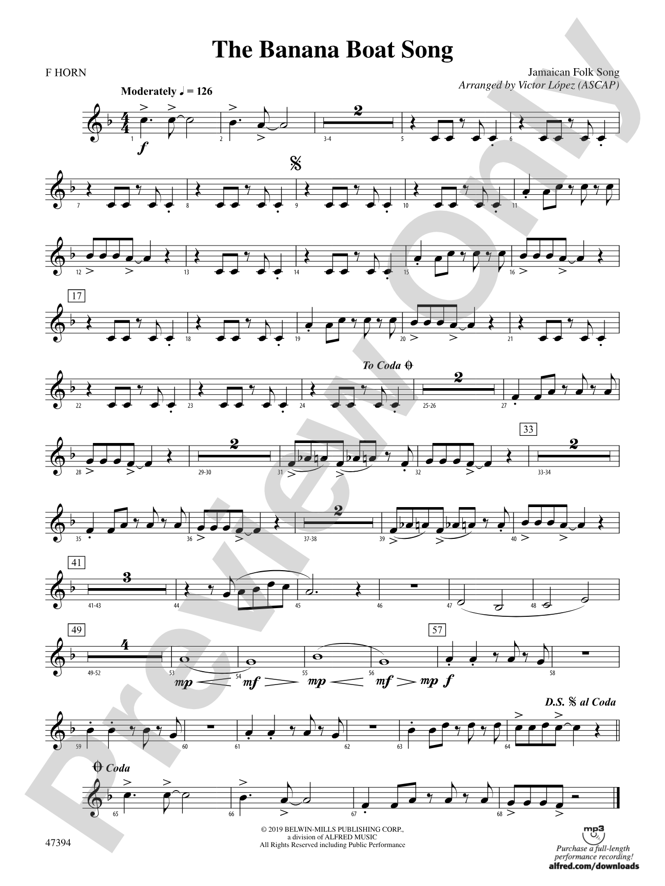 The Banana Boat Song: 1st F Horn
