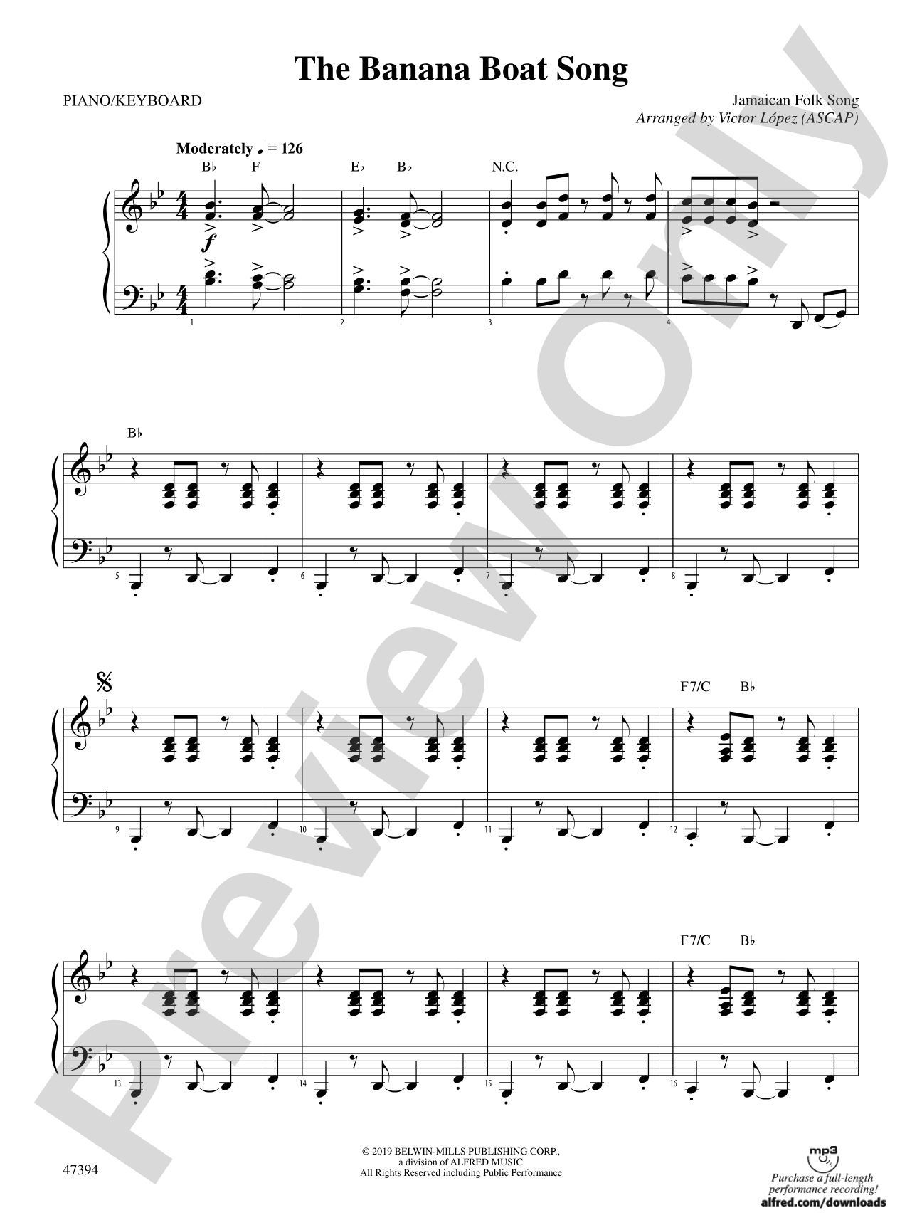 The Banana Boat Song: Piano Accompaniment