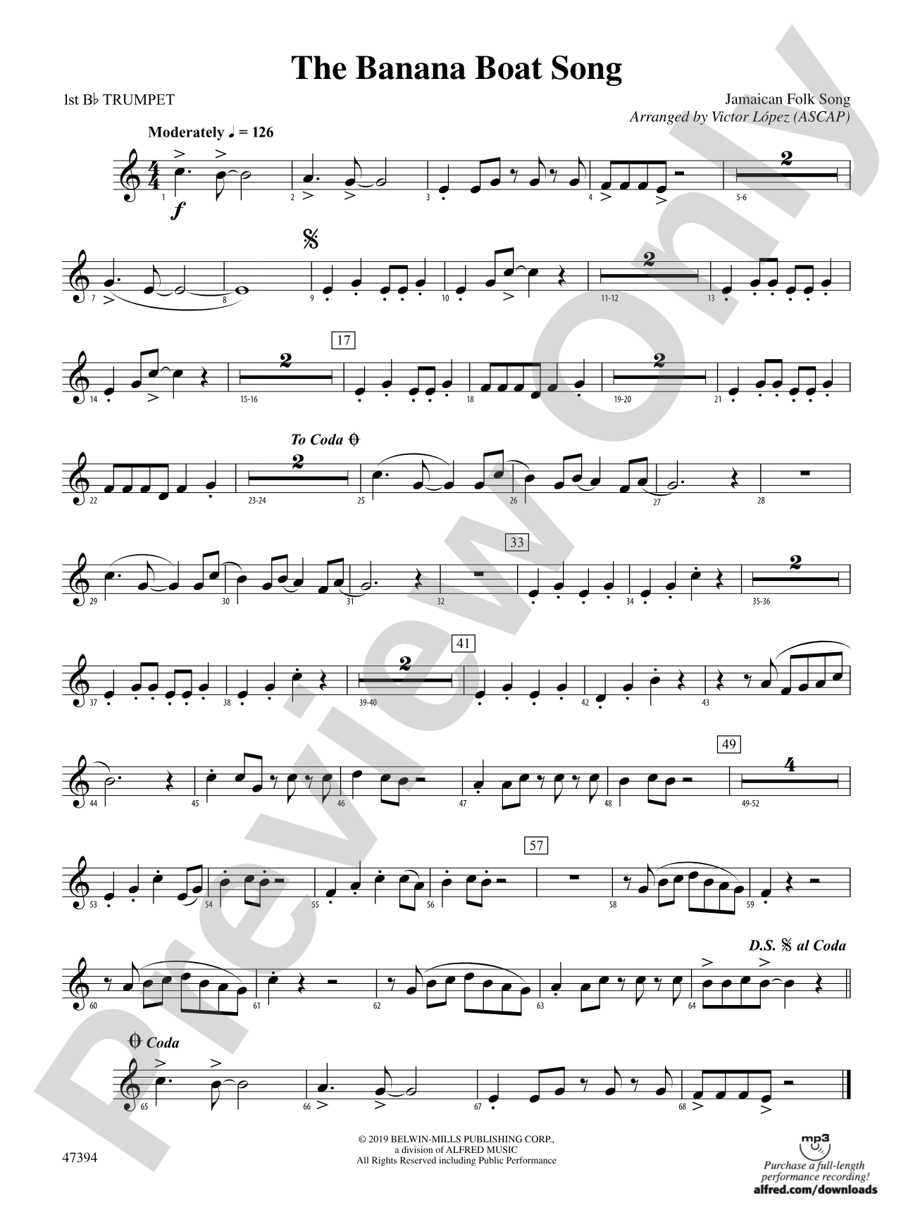 The Banana Boat Song: 1st B-flat Trumpet