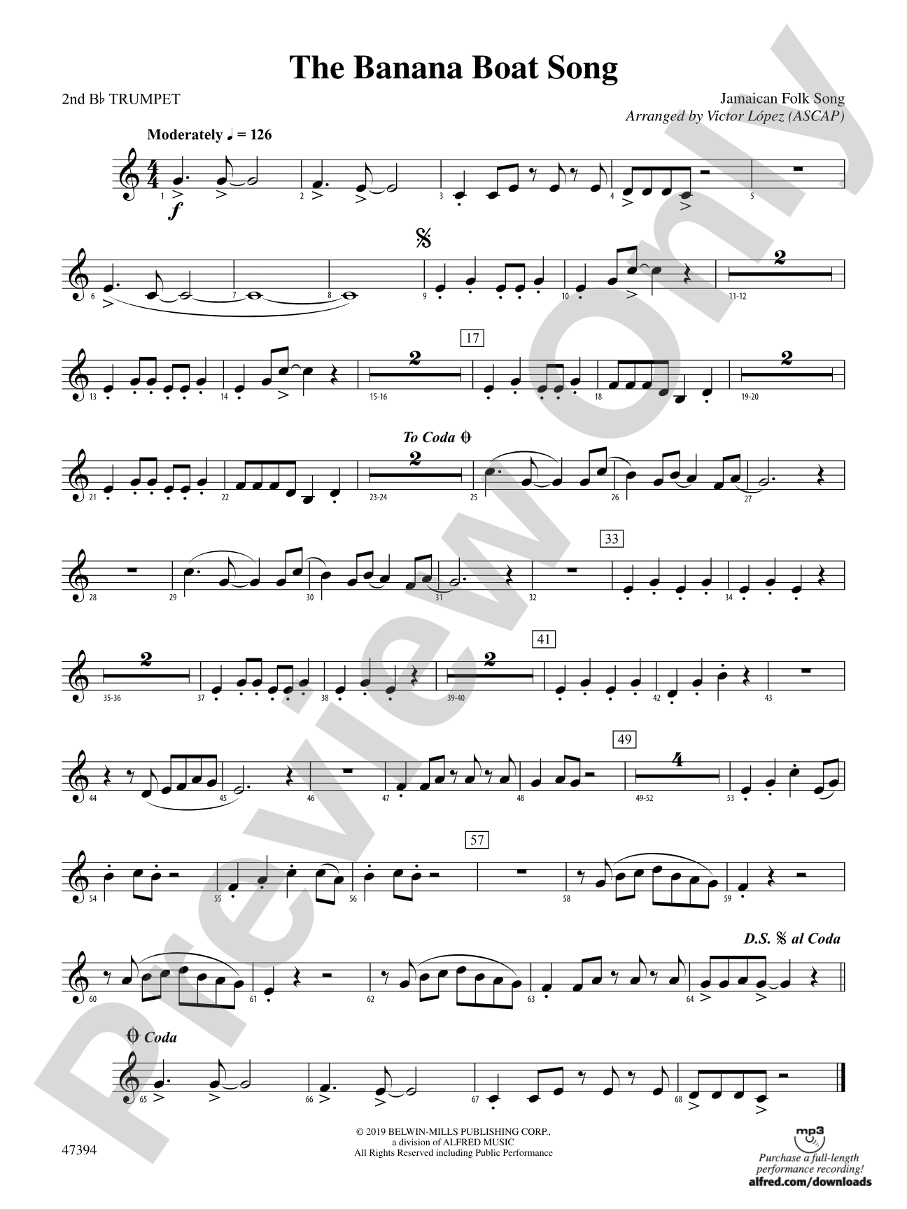 The Banana Boat Song: 2nd B-flat Trumpet