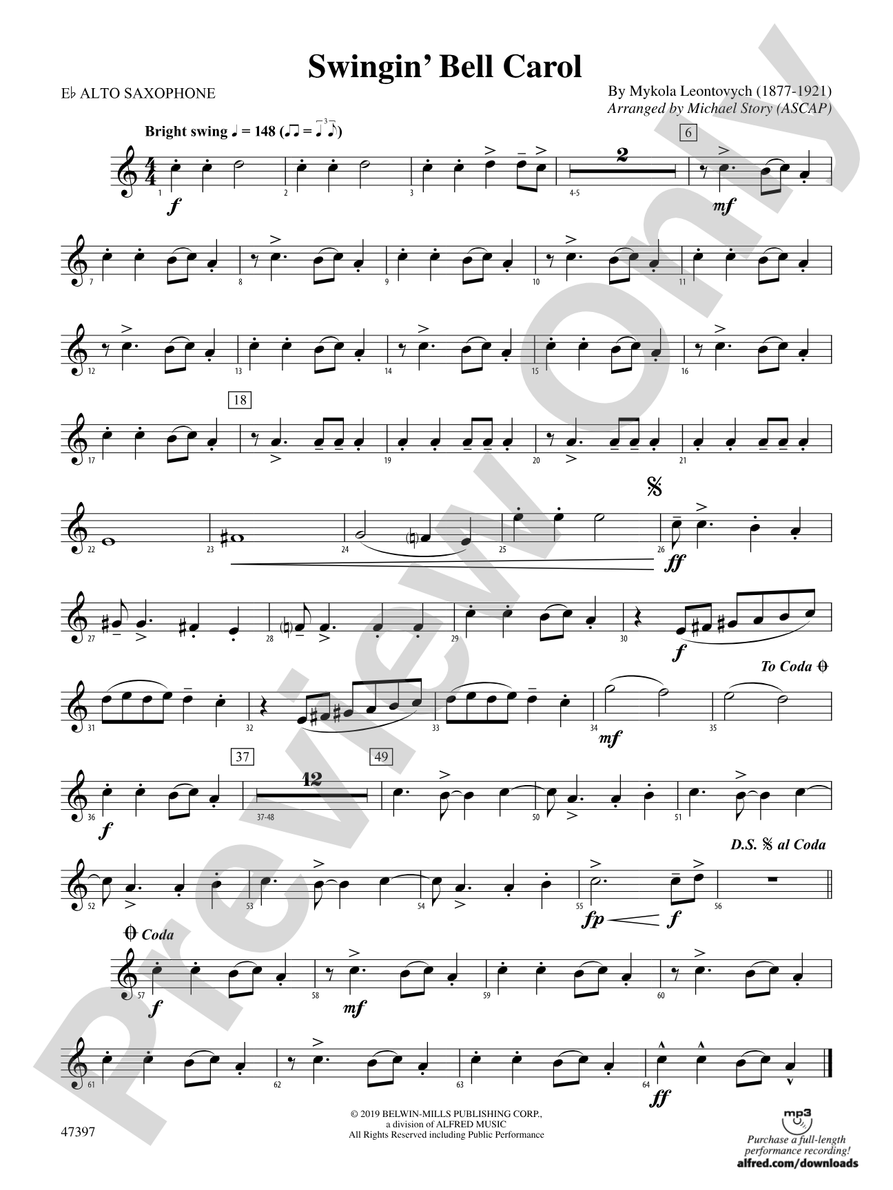 Swingin' Bell Carol: E-flat Alto Saxophone