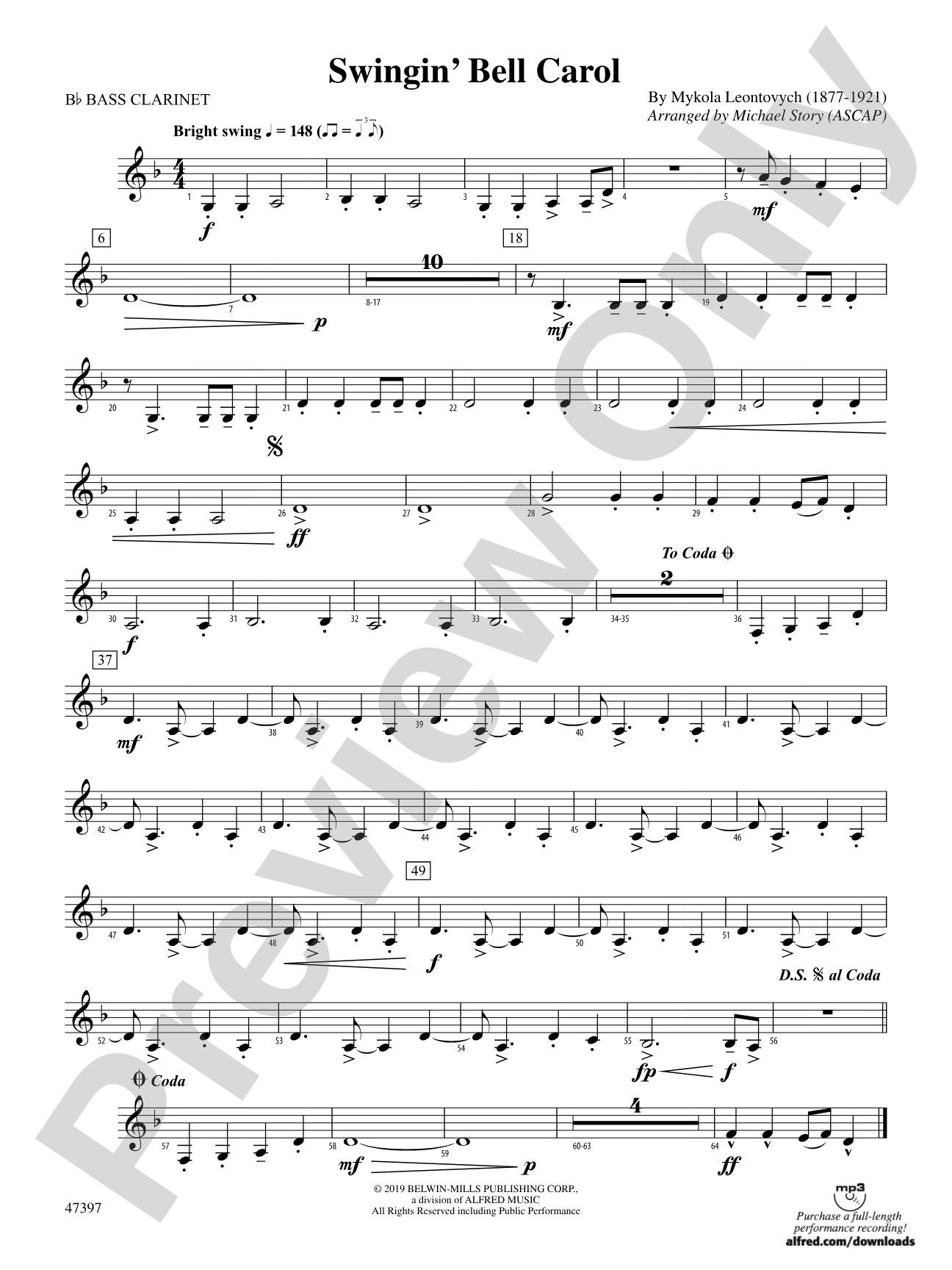 Swingin' Bell Carol: B-flat Bass Clarinet