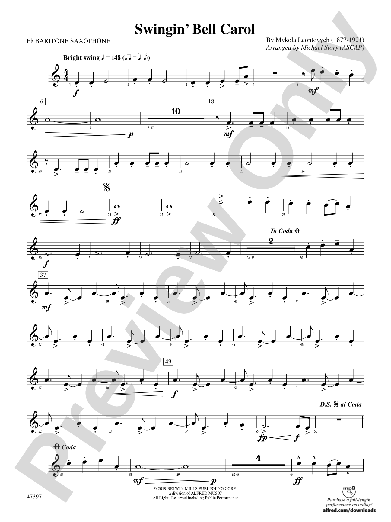 Swingin' Bell Carol: E-flat Baritone Saxophone