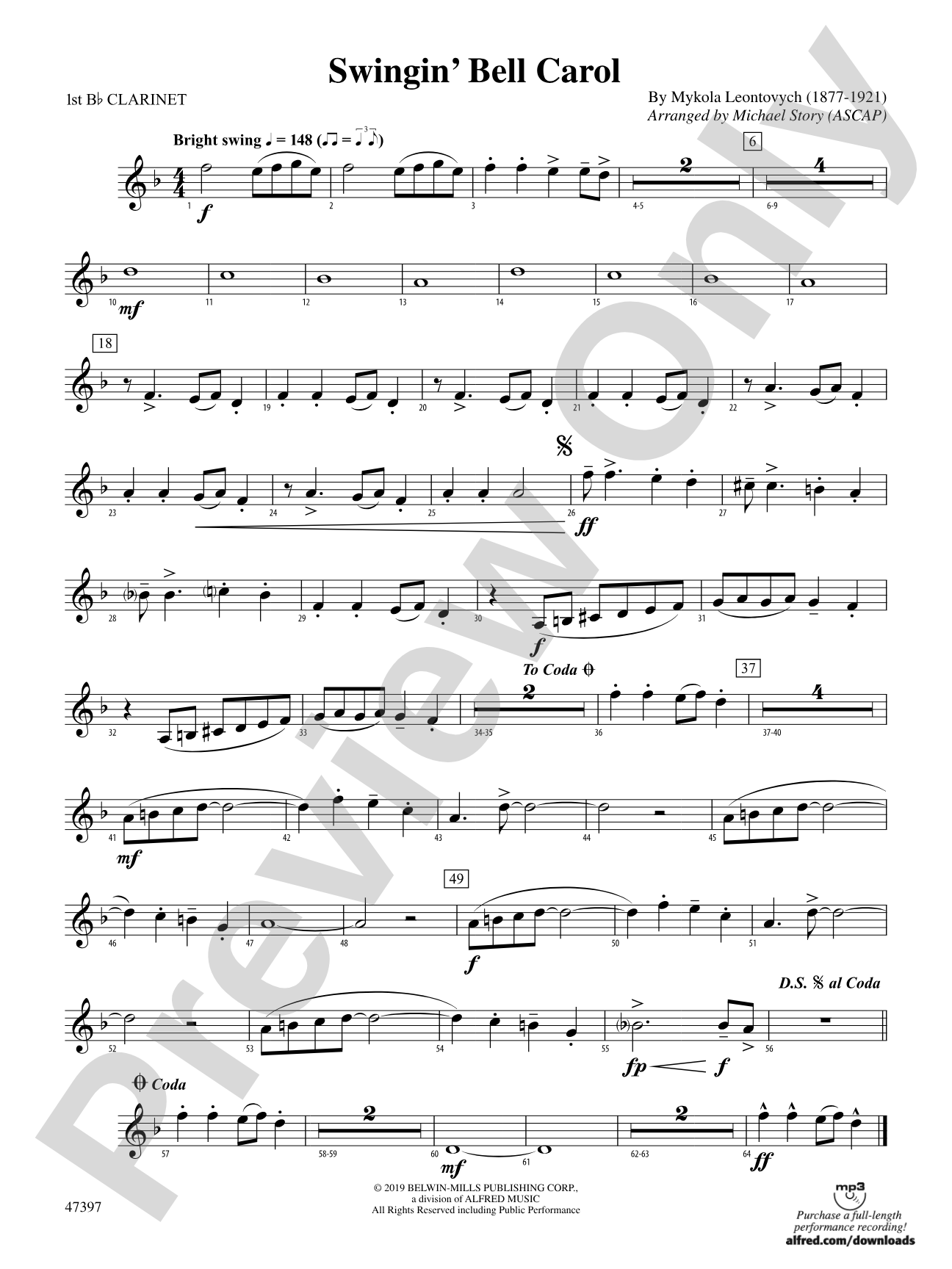 Swingin' Bell Carol: 1st B-flat Clarinet