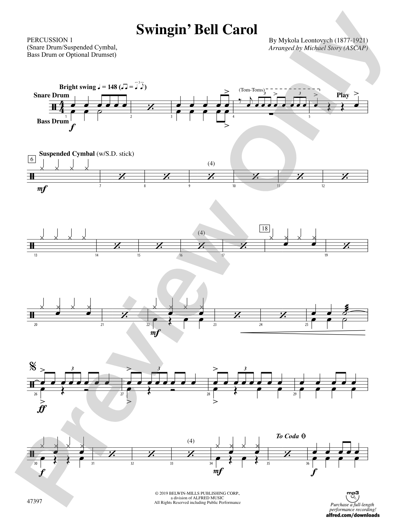 Swingin' Bell Carol: 1st Percussion