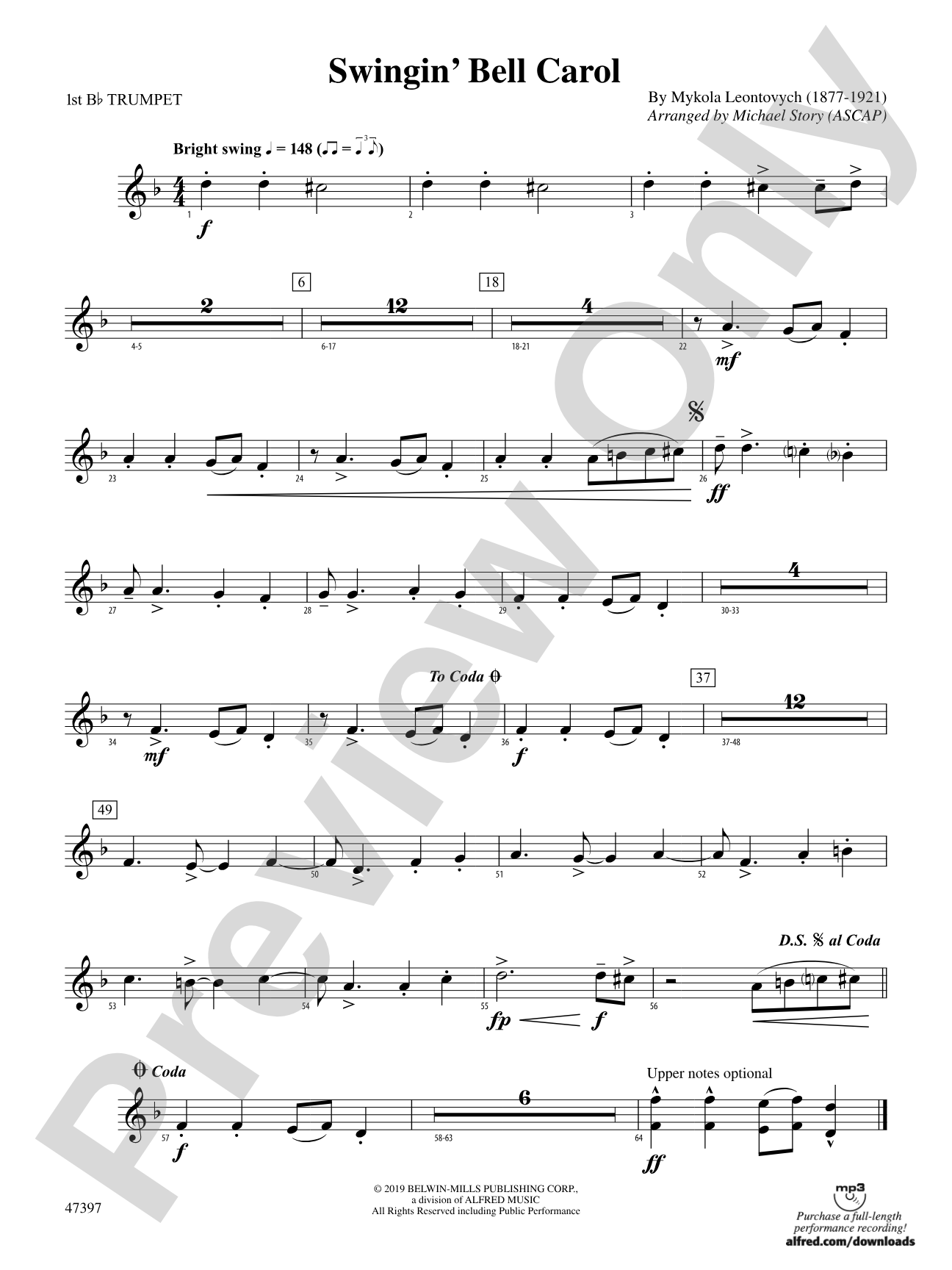 Swingin' Bell Carol: 1st B-flat Trumpet