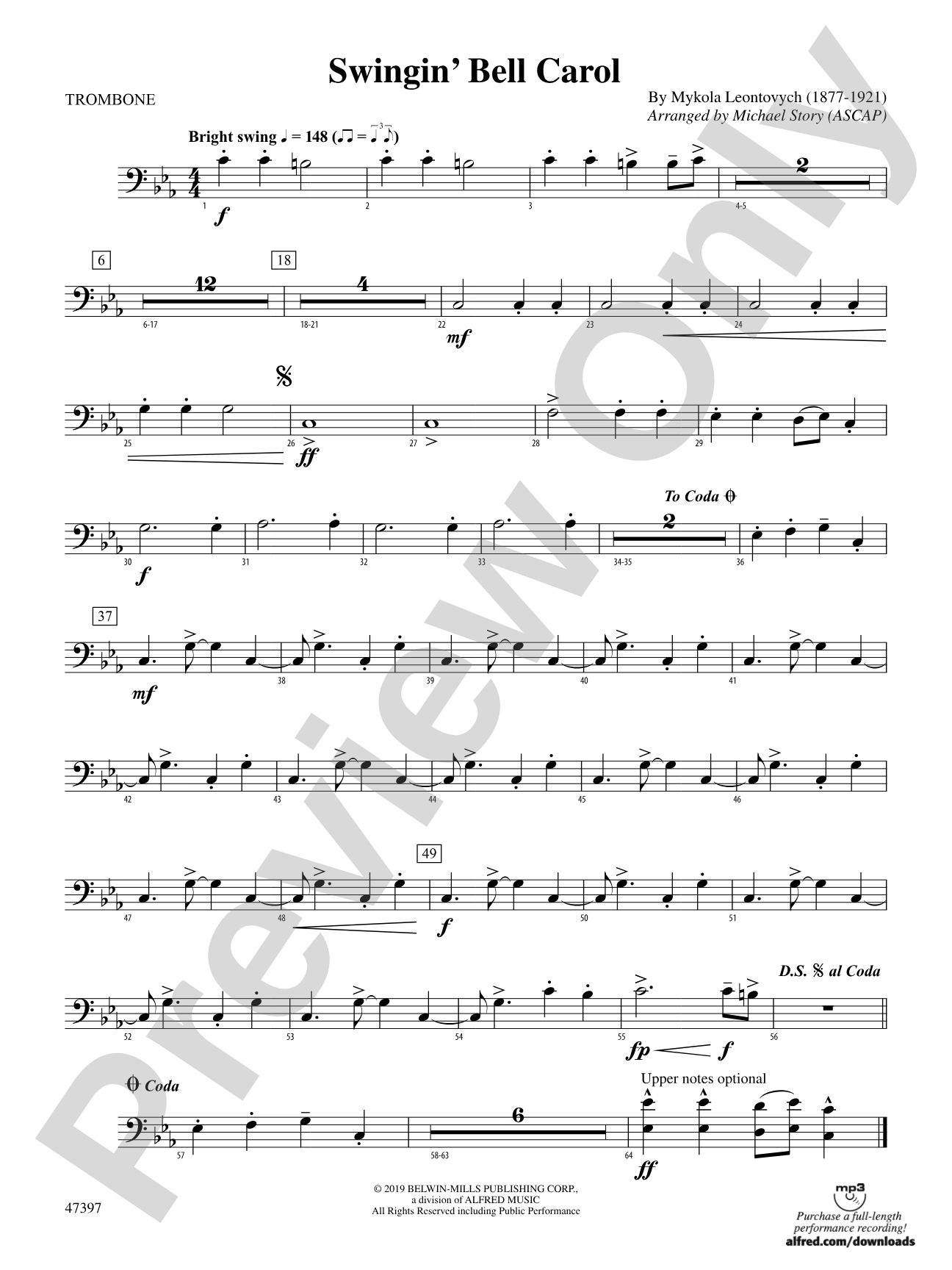 Swingin' Bell Carol: 1st Trombone