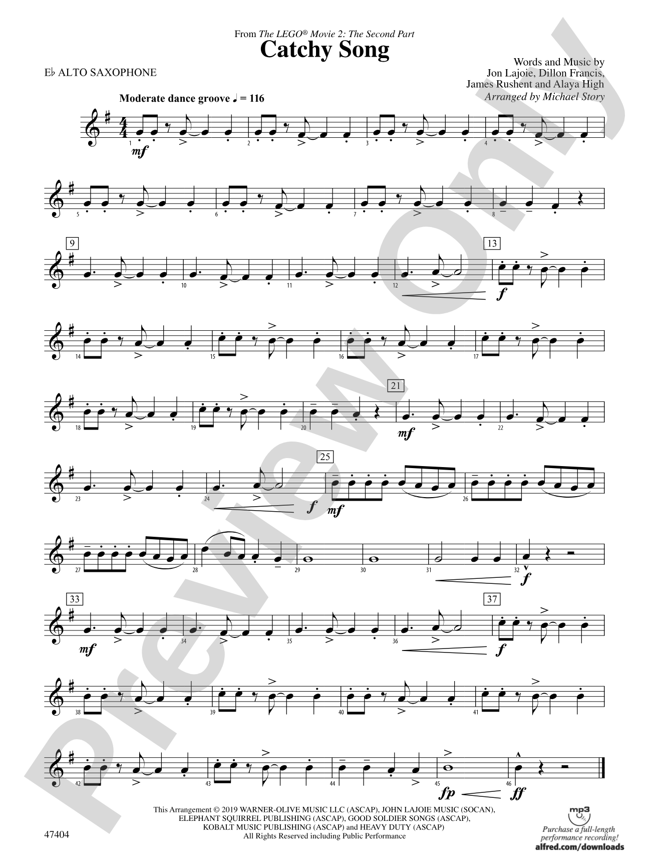 Catchy Song: E-flat Alto Saxophone