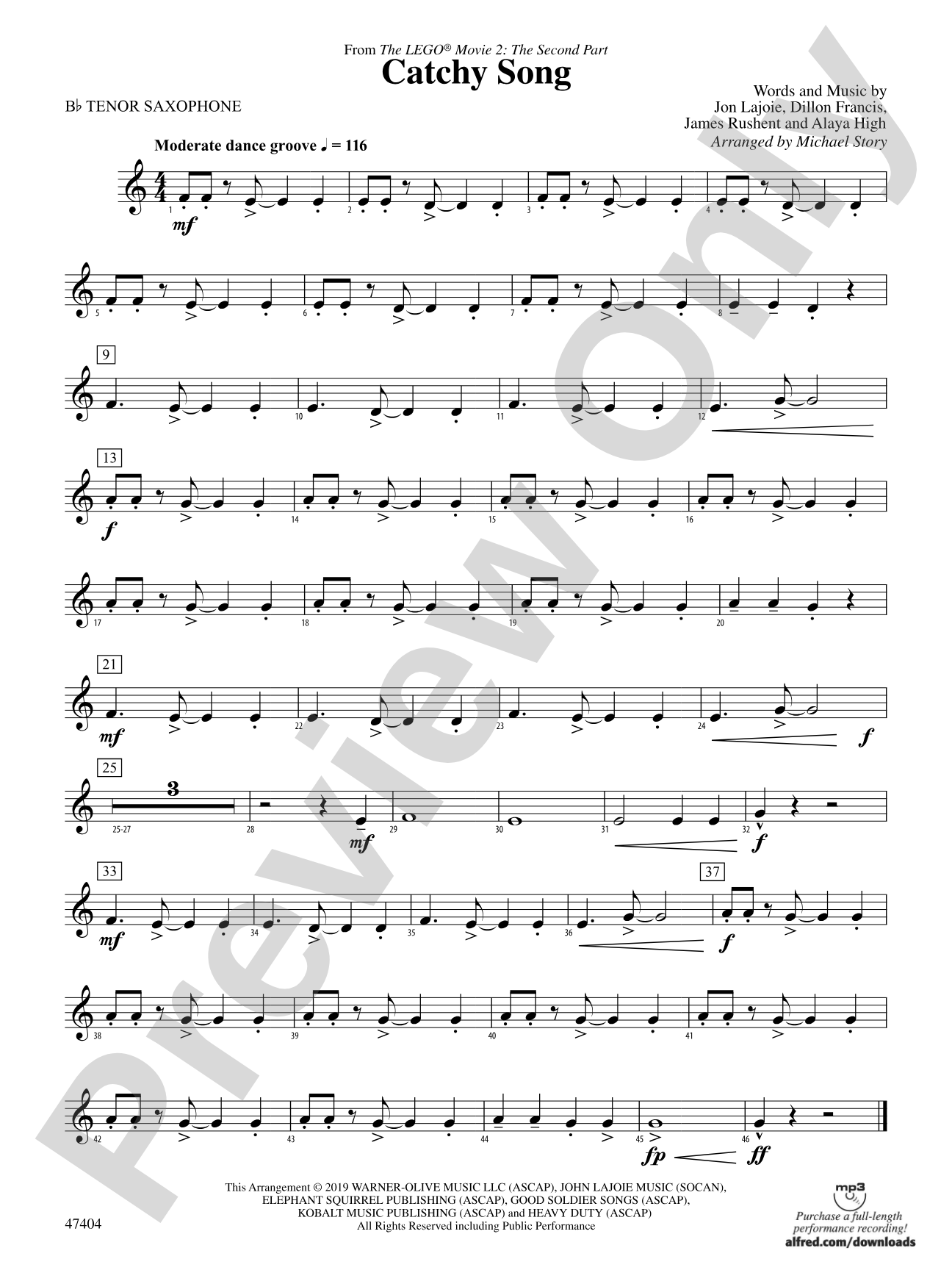 Catchy Song: B-flat Tenor Saxophone