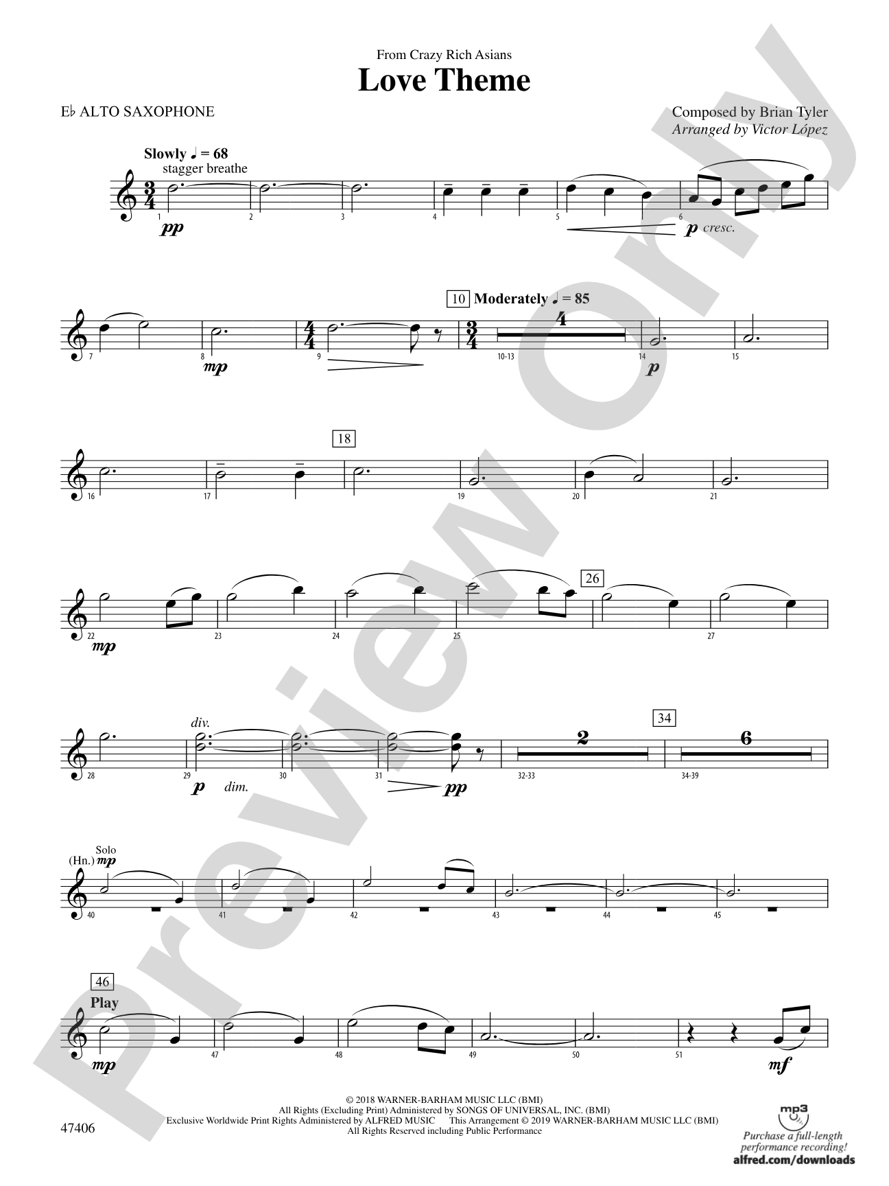 Love Theme: E-flat Alto Saxophone