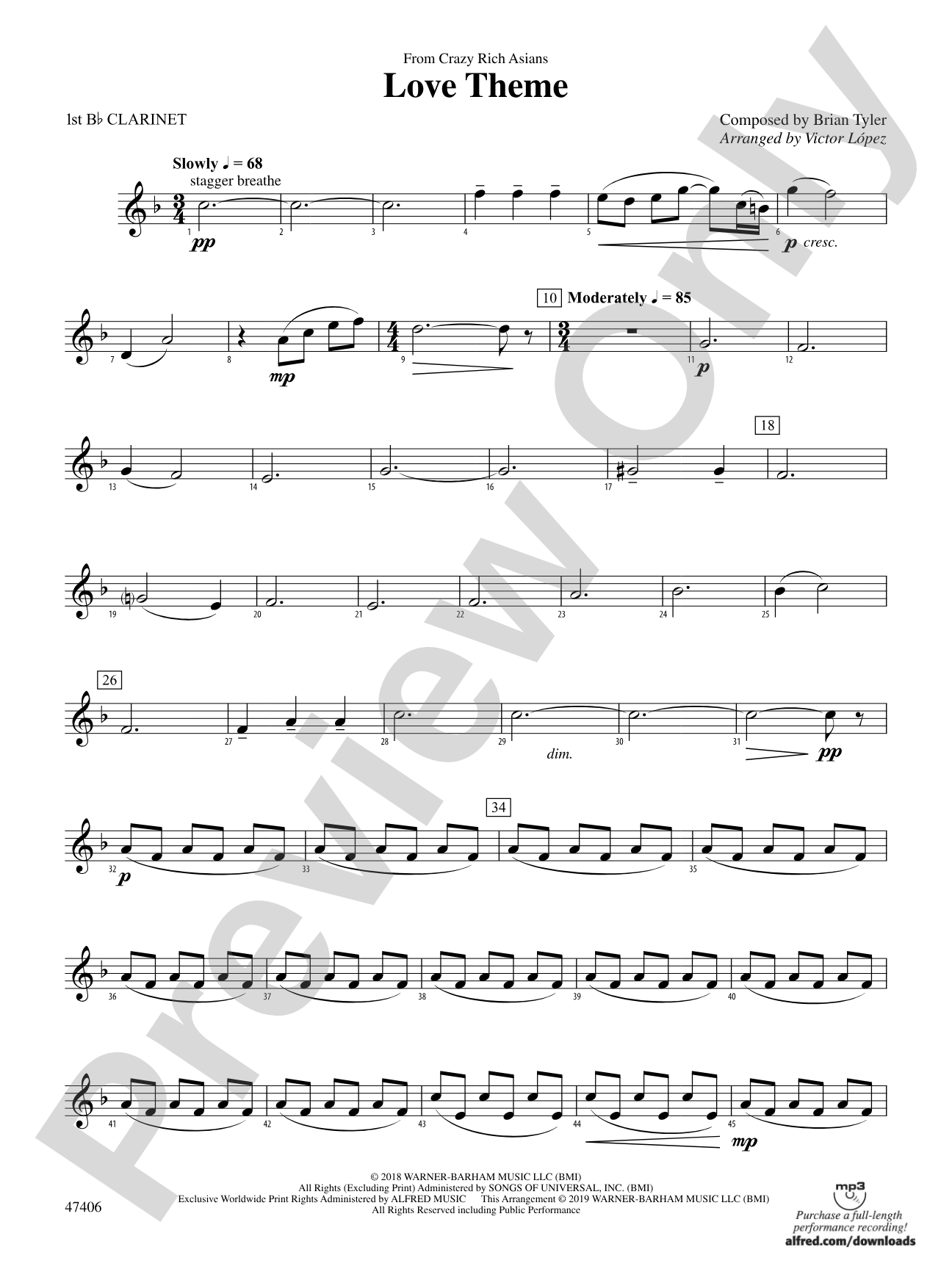Love Theme: 1st B-flat Clarinet