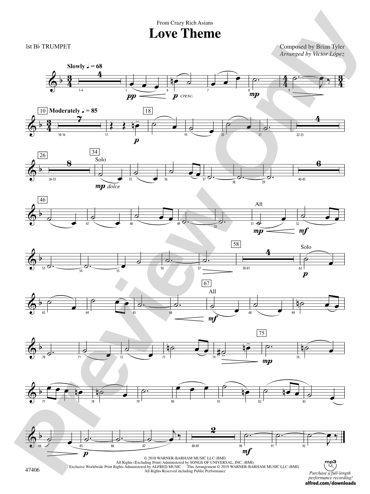 Love Theme: 1st B-flat Trumpet