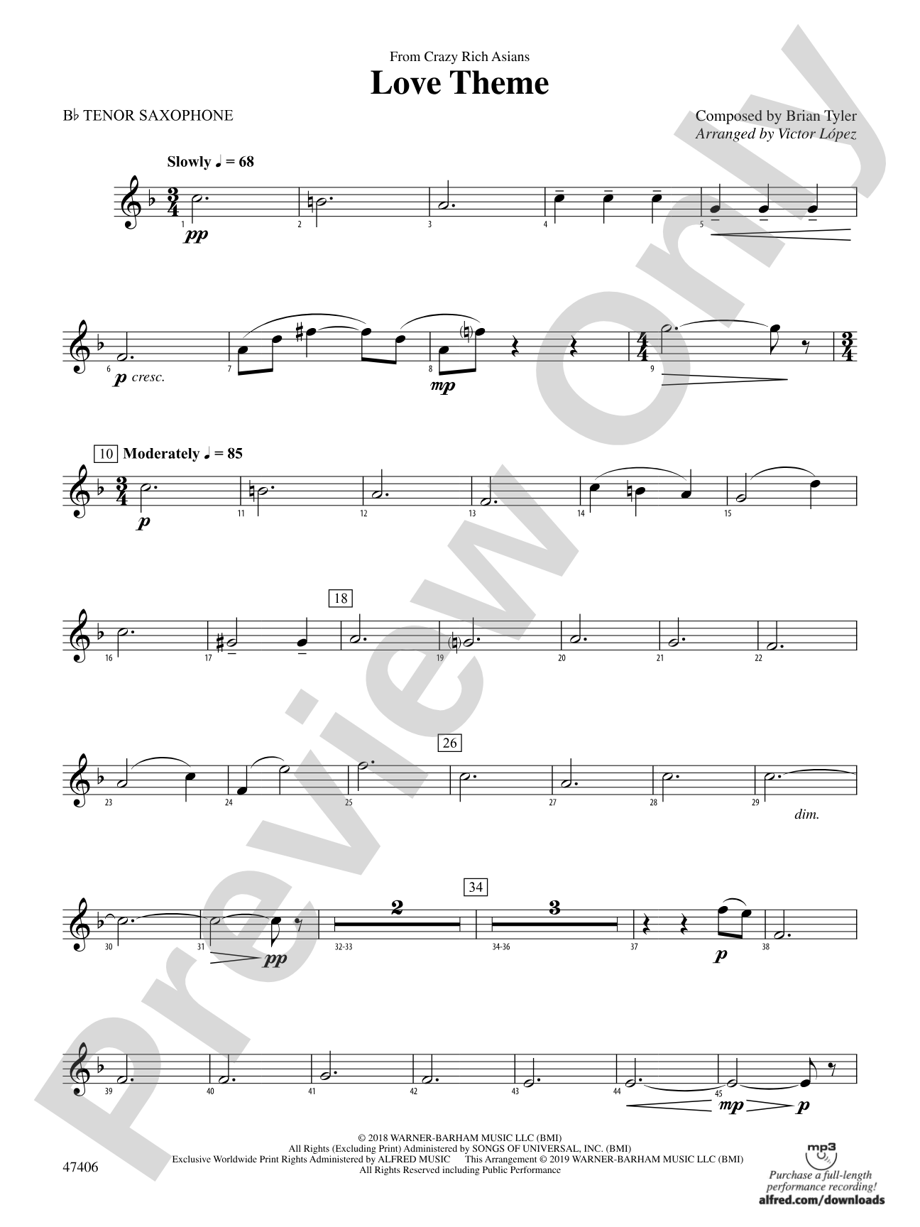 Love Theme: B-flat Tenor Saxophone