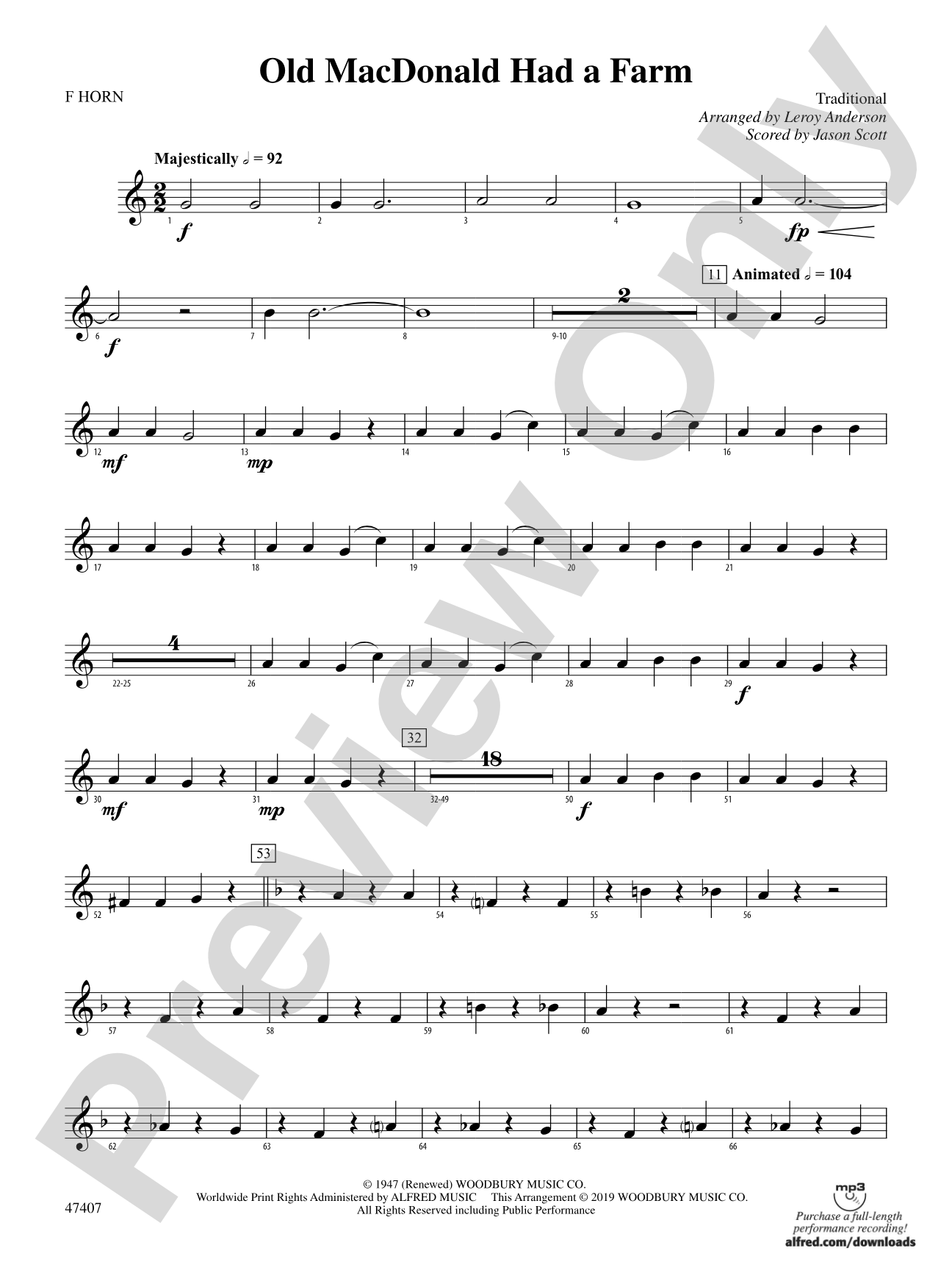 Old MacDonald Had a Farm: 1st F Horn